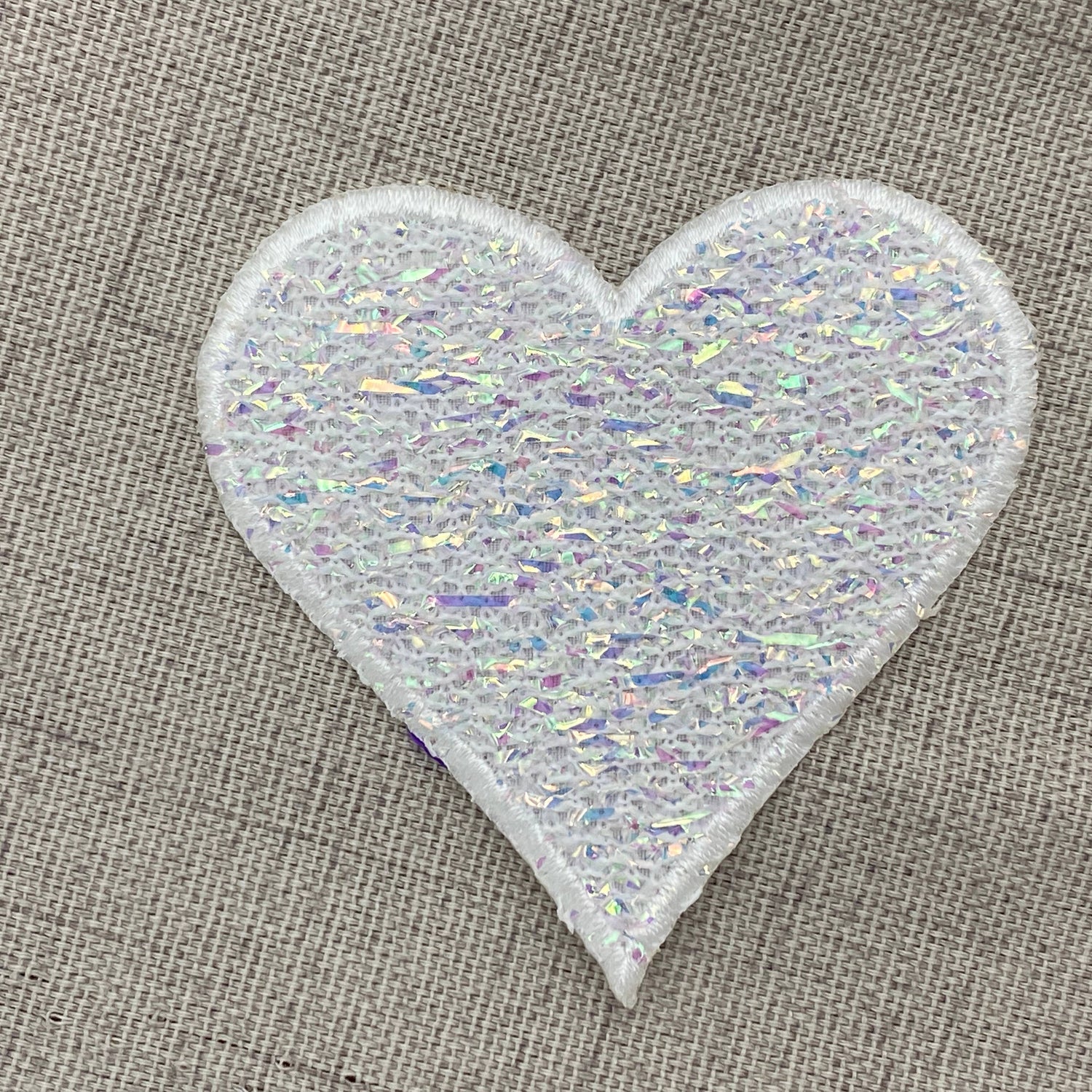 Sparkle White Heart Iron On Patch