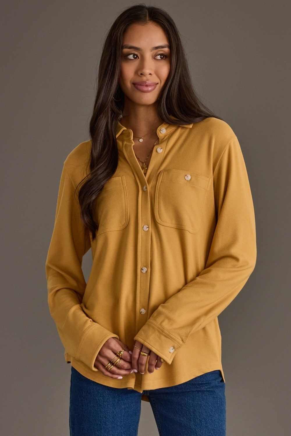 Mustard Super Soft Button Up Shirt (Extended Sizes!)