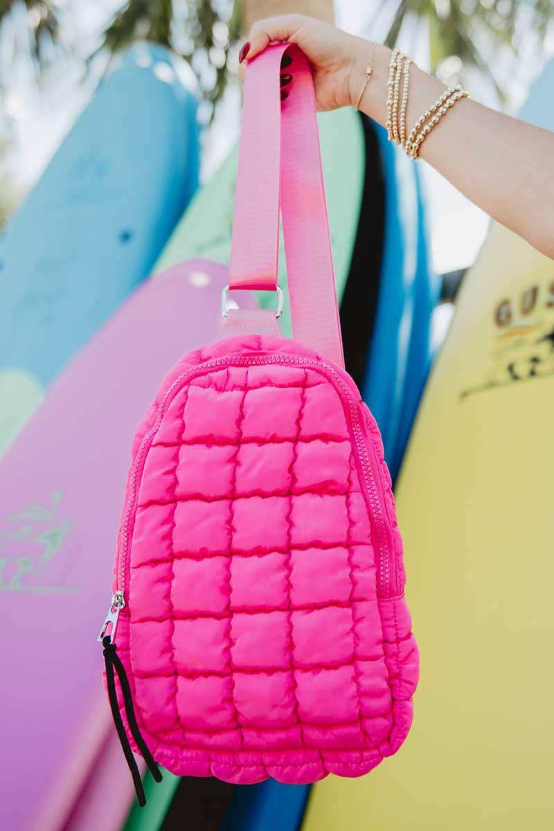 Hot Pink Quilted Crossbody Sling Bag