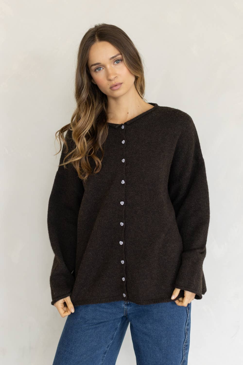 Oversized Heart-Button Piper Cardigan