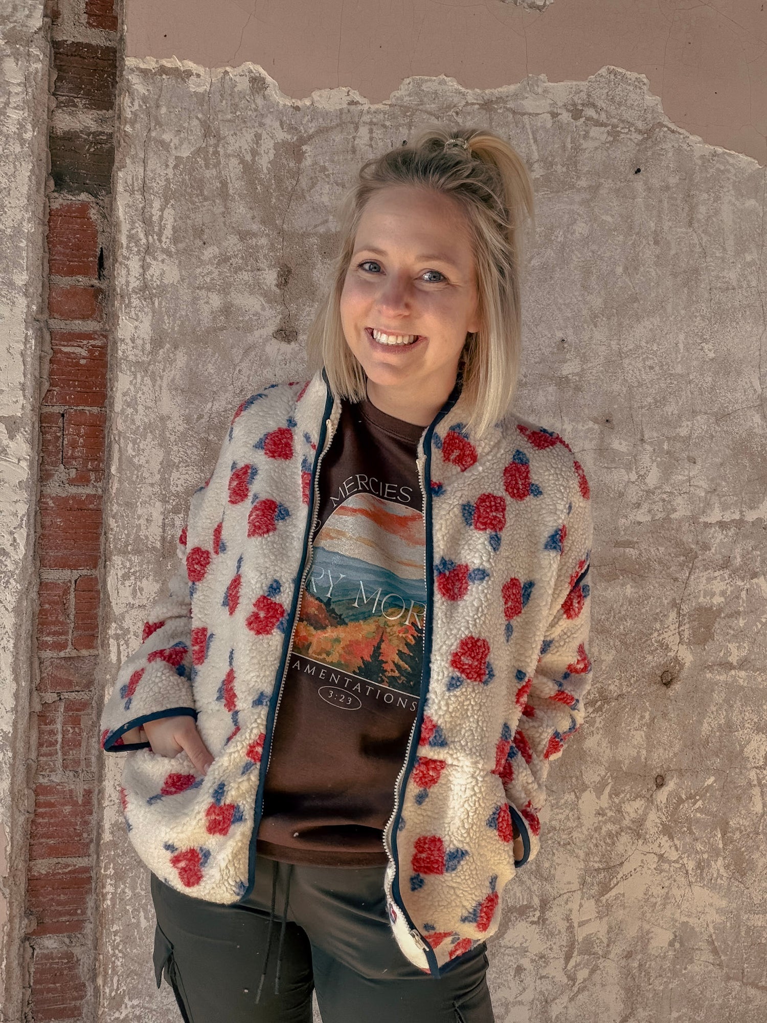 Oversized Floral Fleece Sherpa Jacket