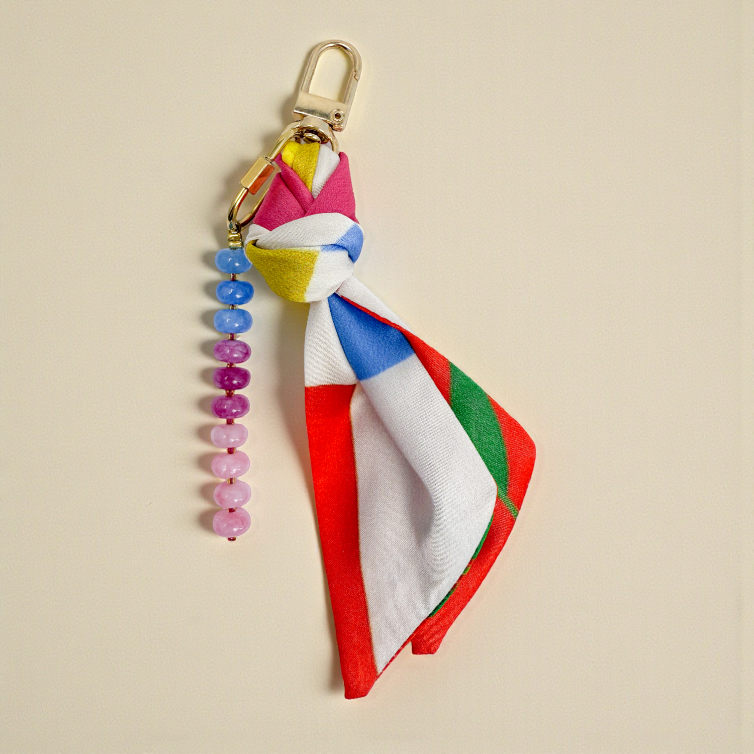 Floral Blocked Silk & Gemstone Bag Charm