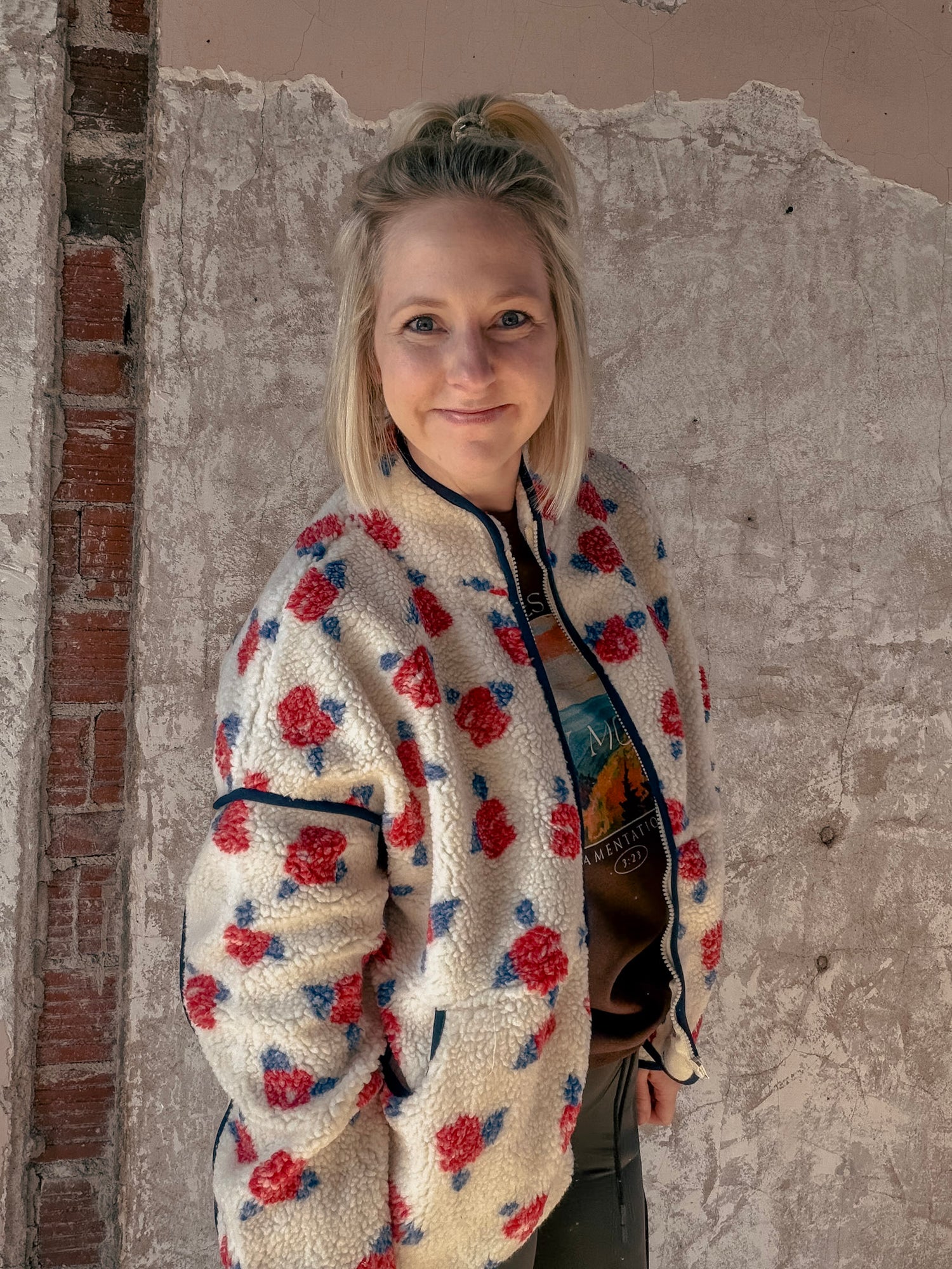 Oversized Floral Fleece Sherpa Jacket