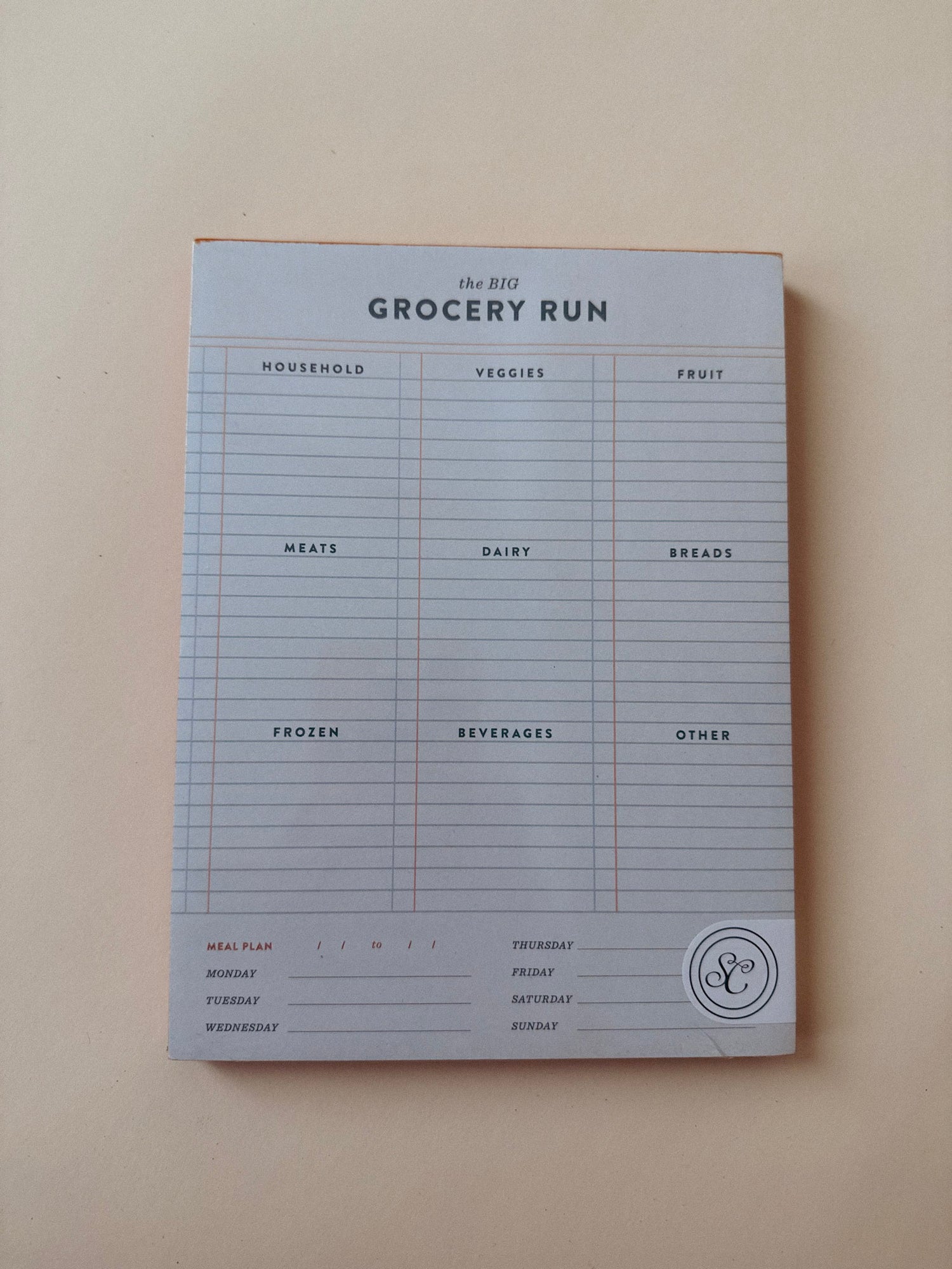 Grocery Run Weekly Notepad