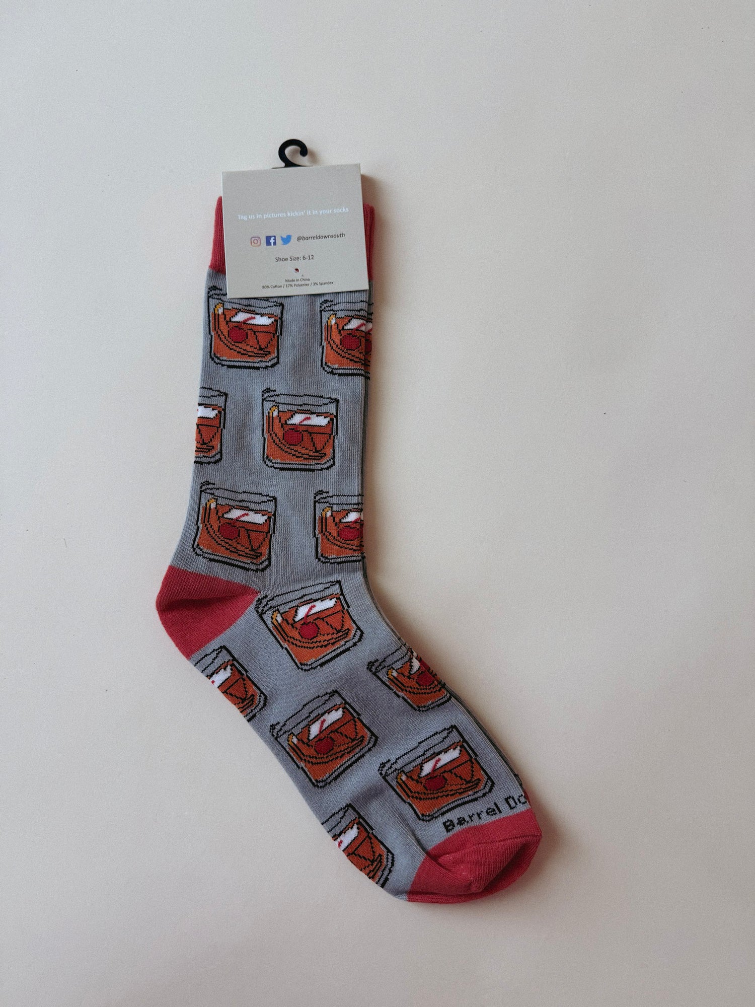 Old Fashioned Bourbon Whiskey Grey Socks