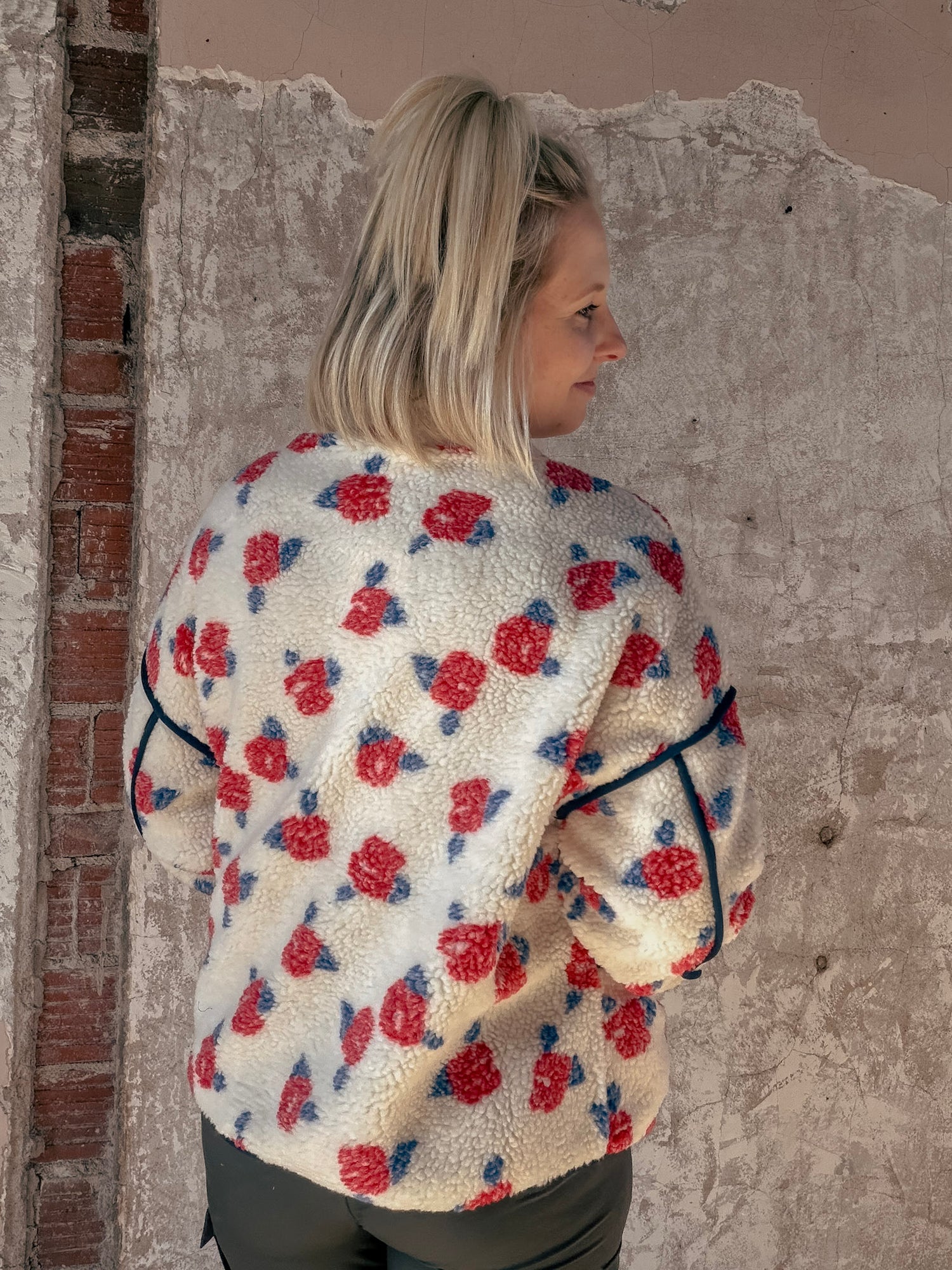 Oversized Floral Fleece Sherpa Jacket