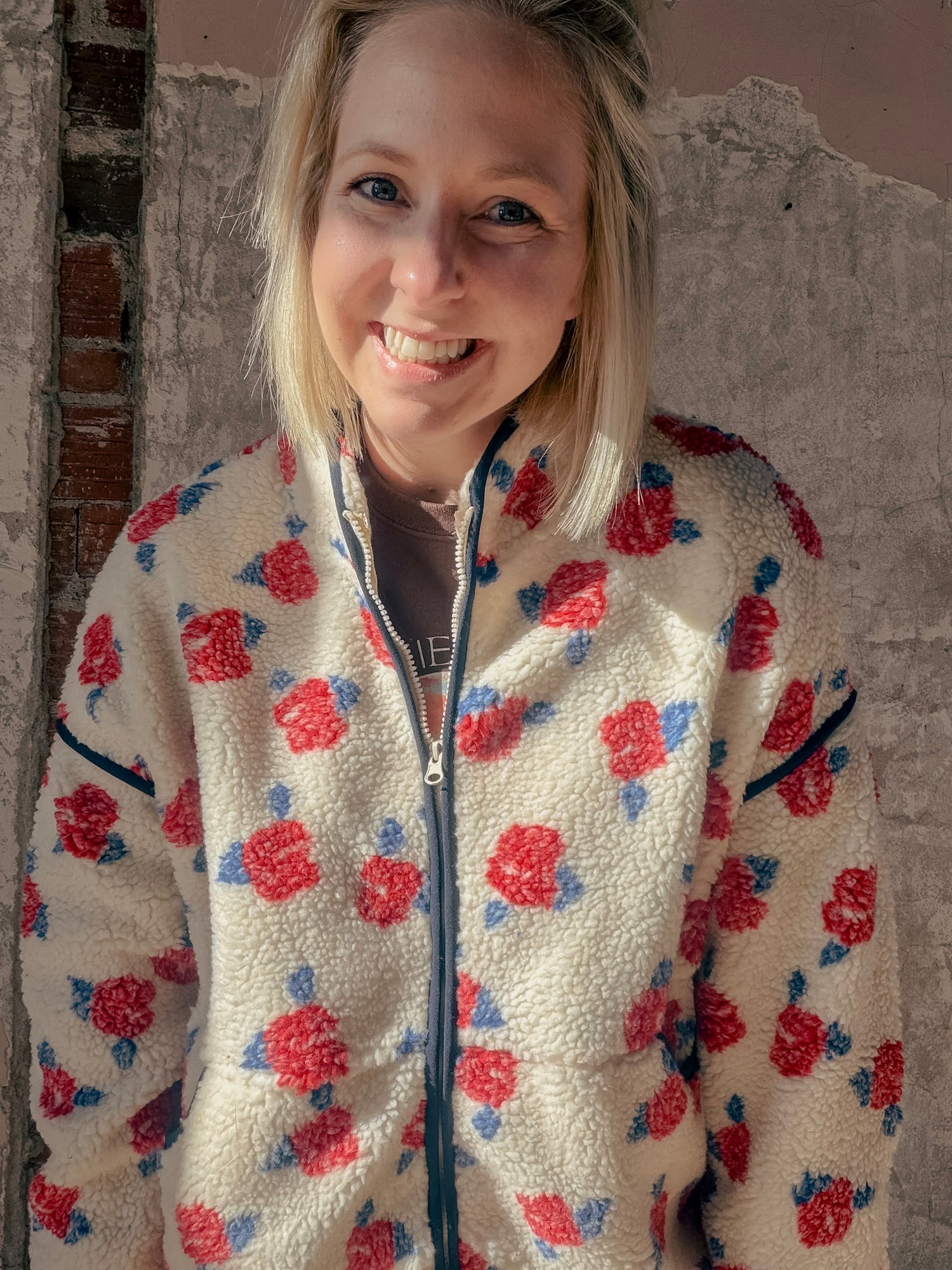 Oversized Floral Fleece Sherpa Jacket