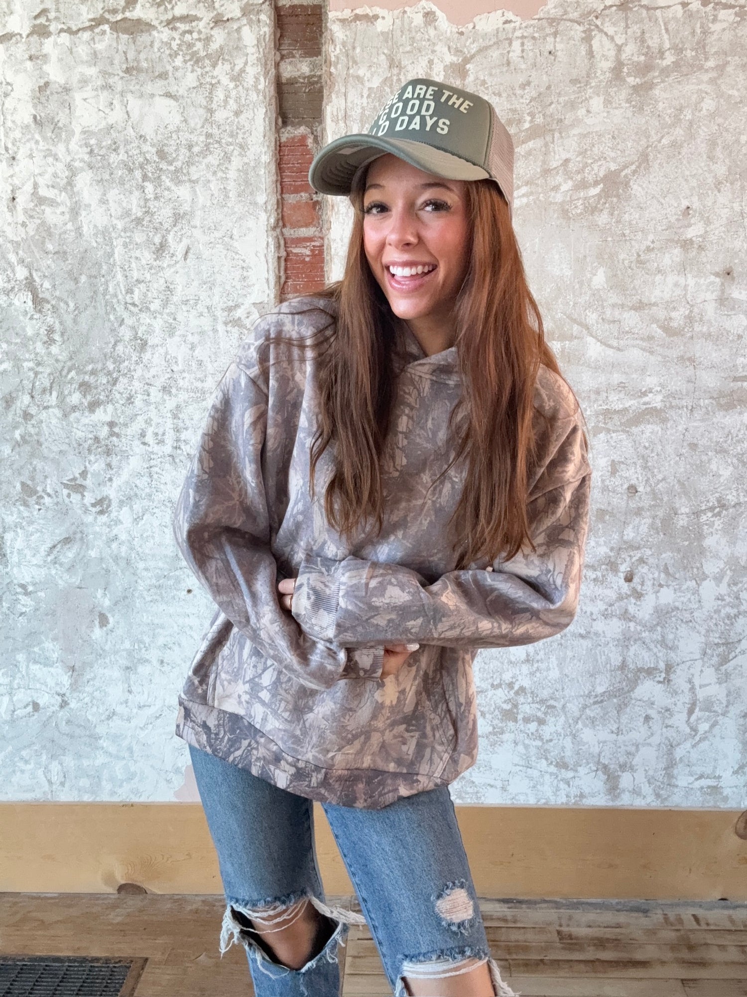 Let’s Be Happy Dark Camo Hoodie