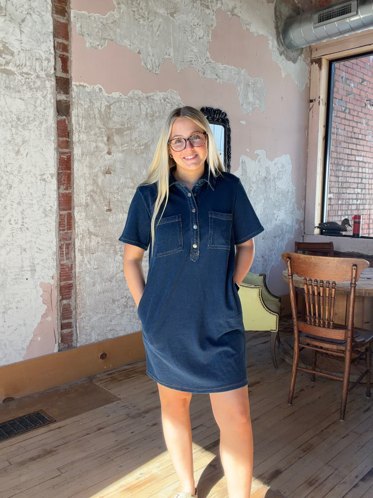 Jersey Denim Mini Shirt Dress