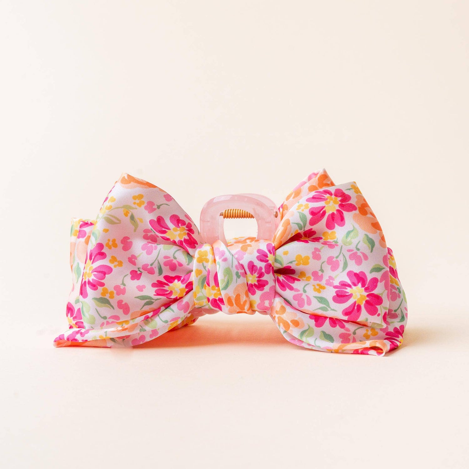 Satin Bow Claw Clip - Secret Garden Pink