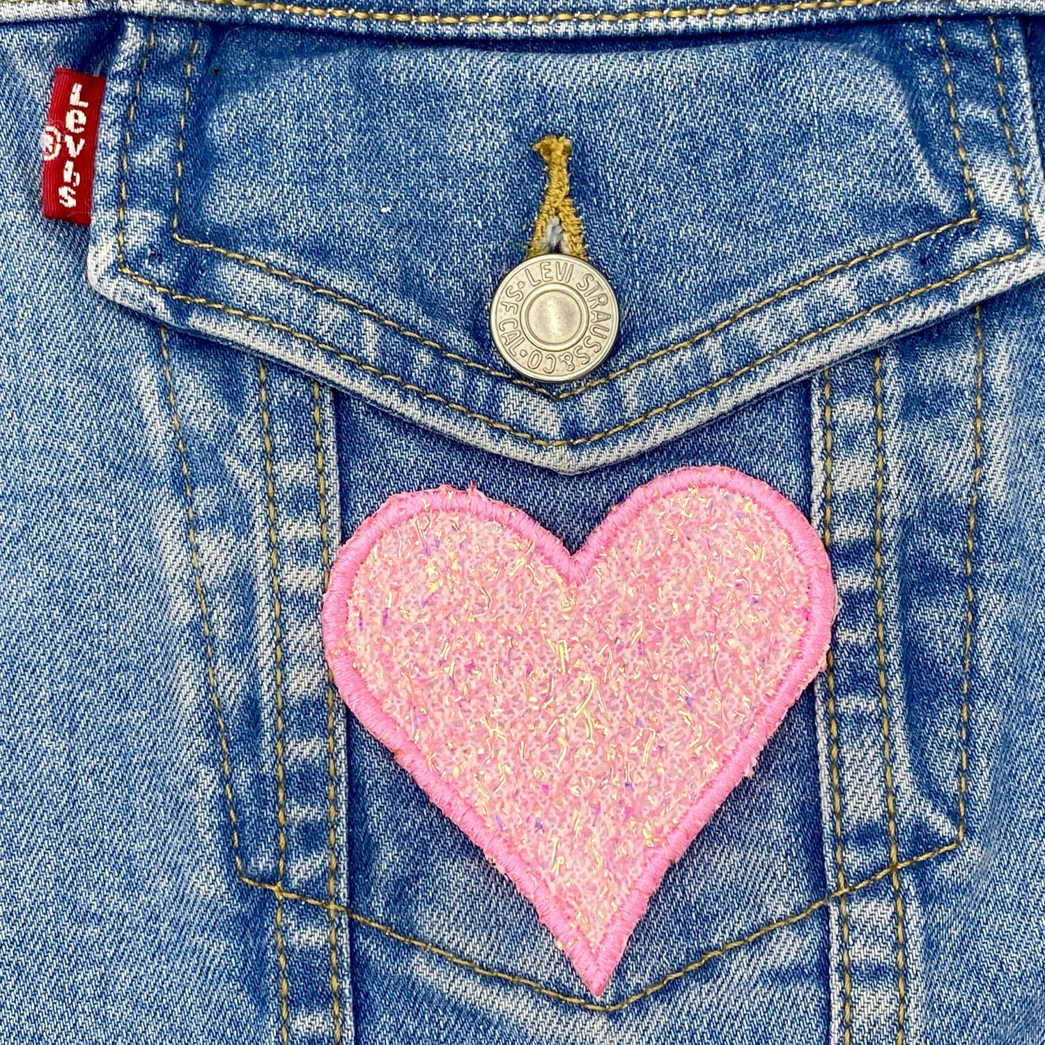 Sparkle Pink Heart Iron On Patch