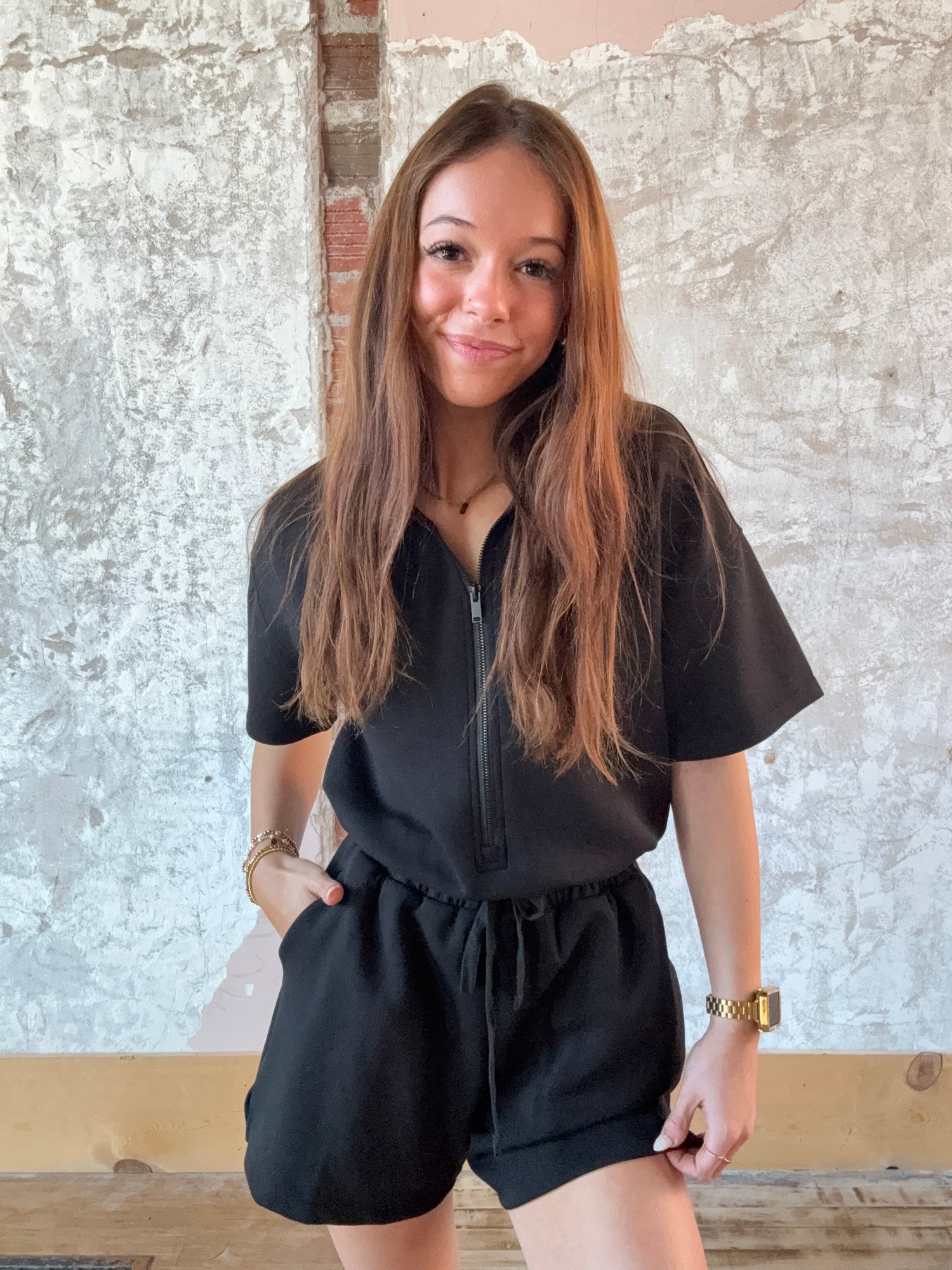 Modal Scuba Quarter Zip Short Sleeve Romper