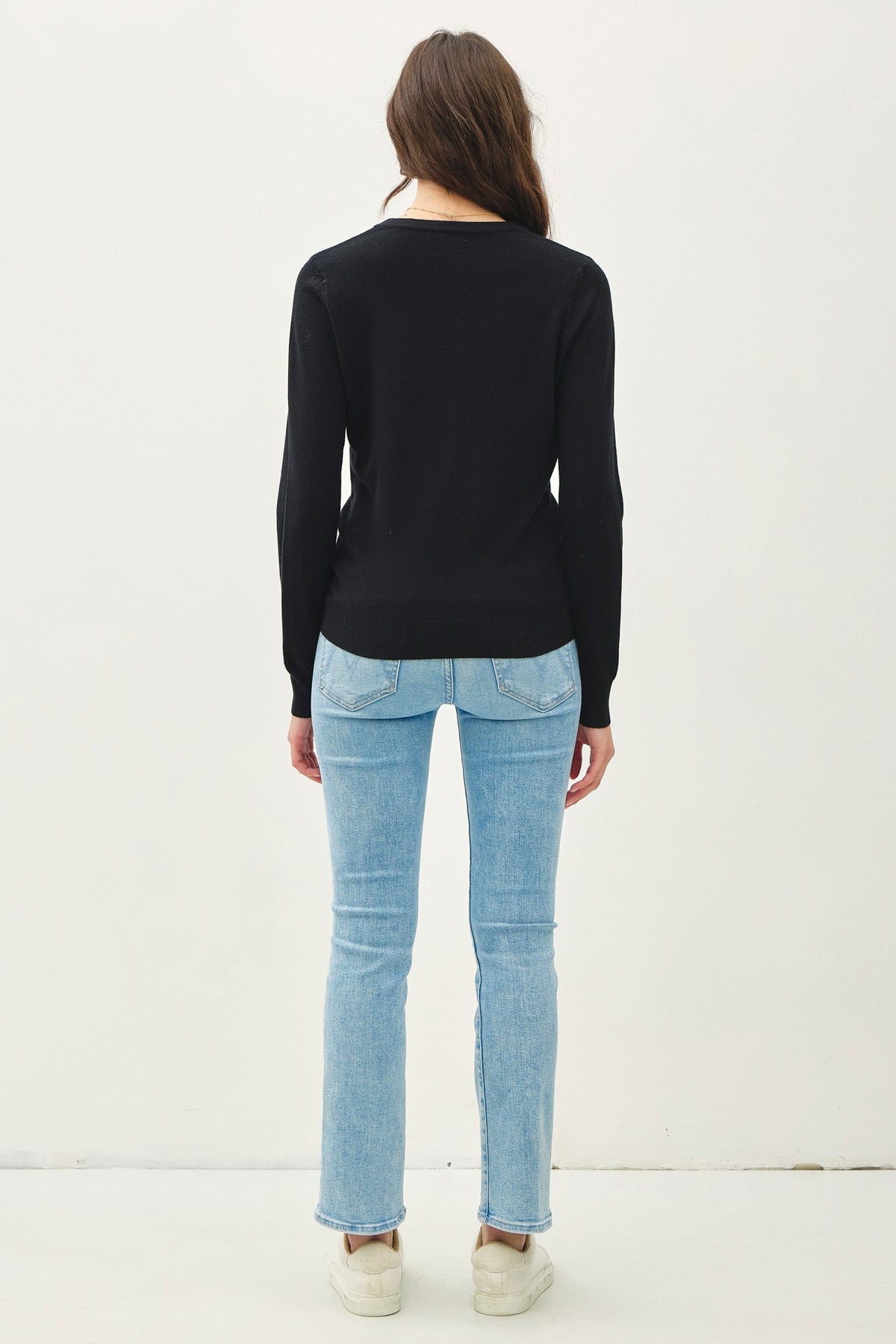 Black Crew Neck Soft Knit Long Sleeve Sweater