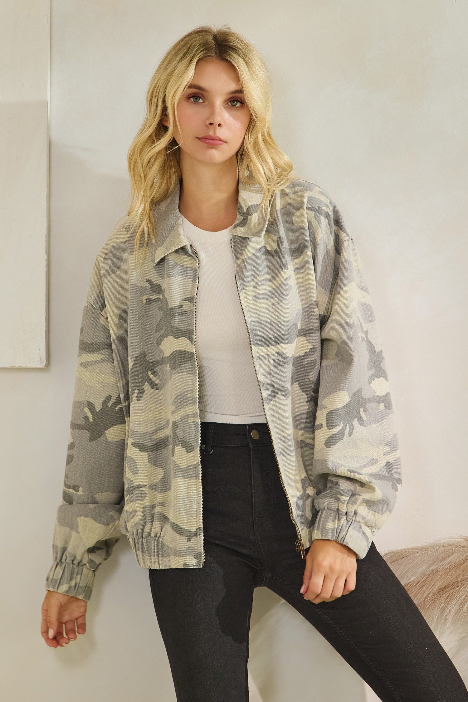 Washed Camo Bomber Jacket