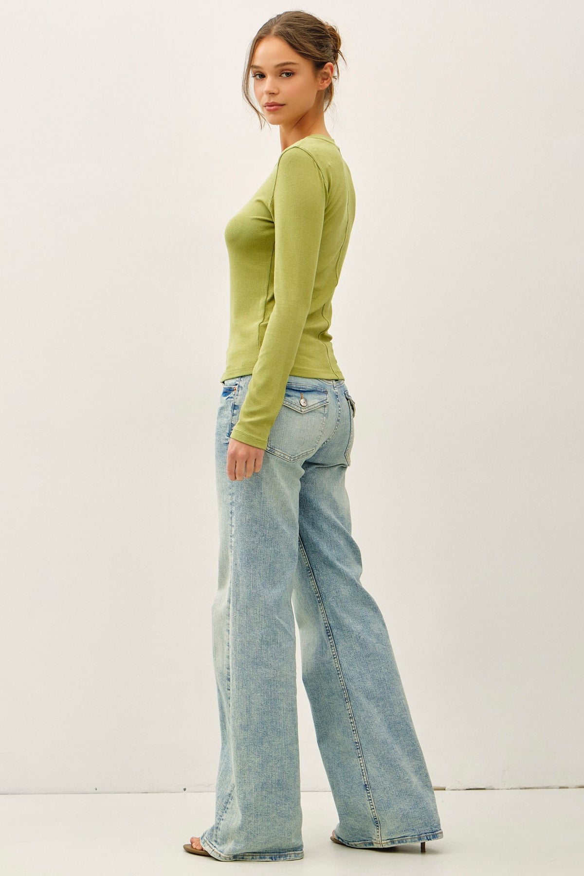 Matcha Ribbed Crewneck Longsleeve Basic Top