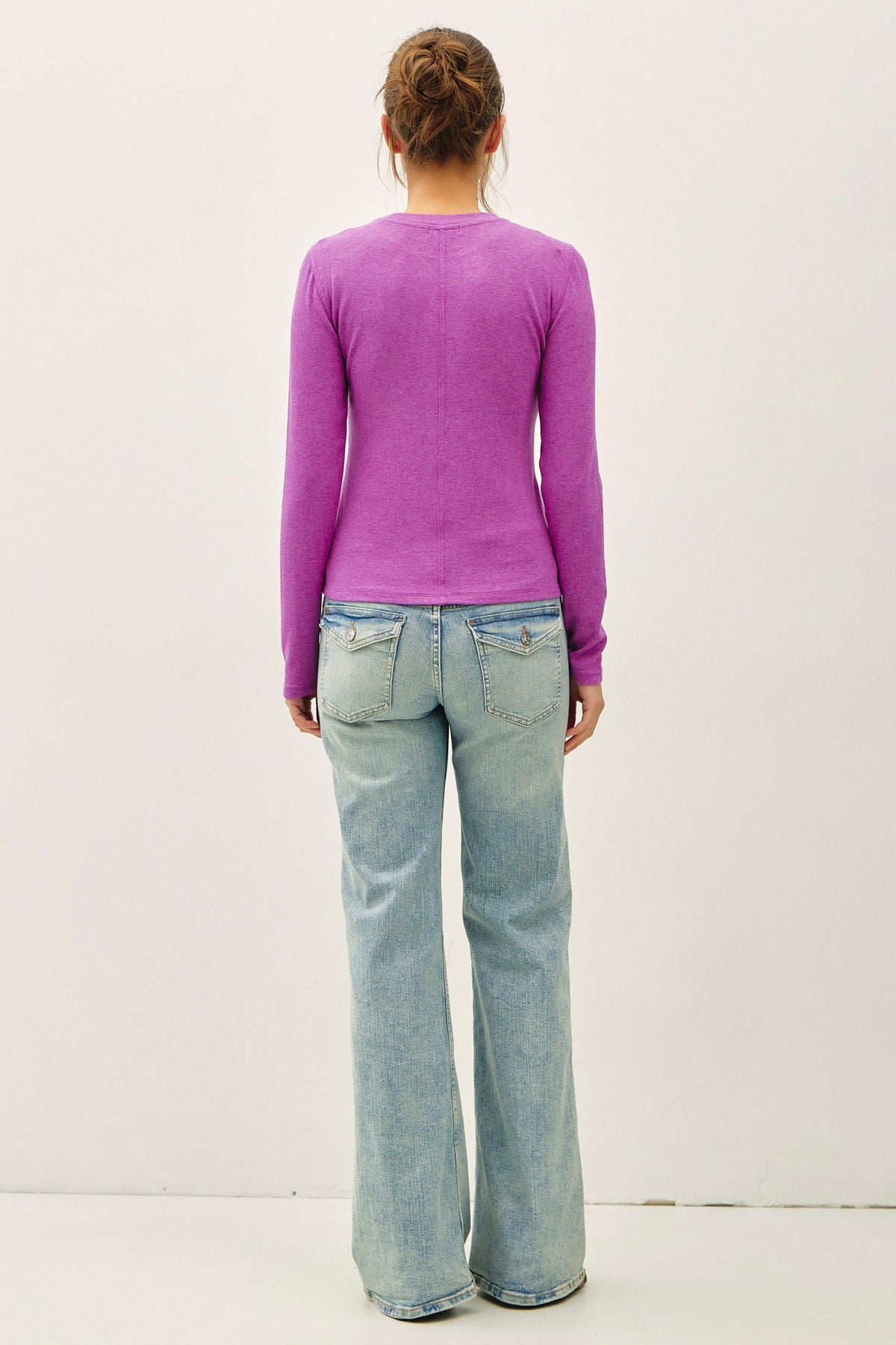 Violet Ribbed Crewneck Longsleeve Basic Top