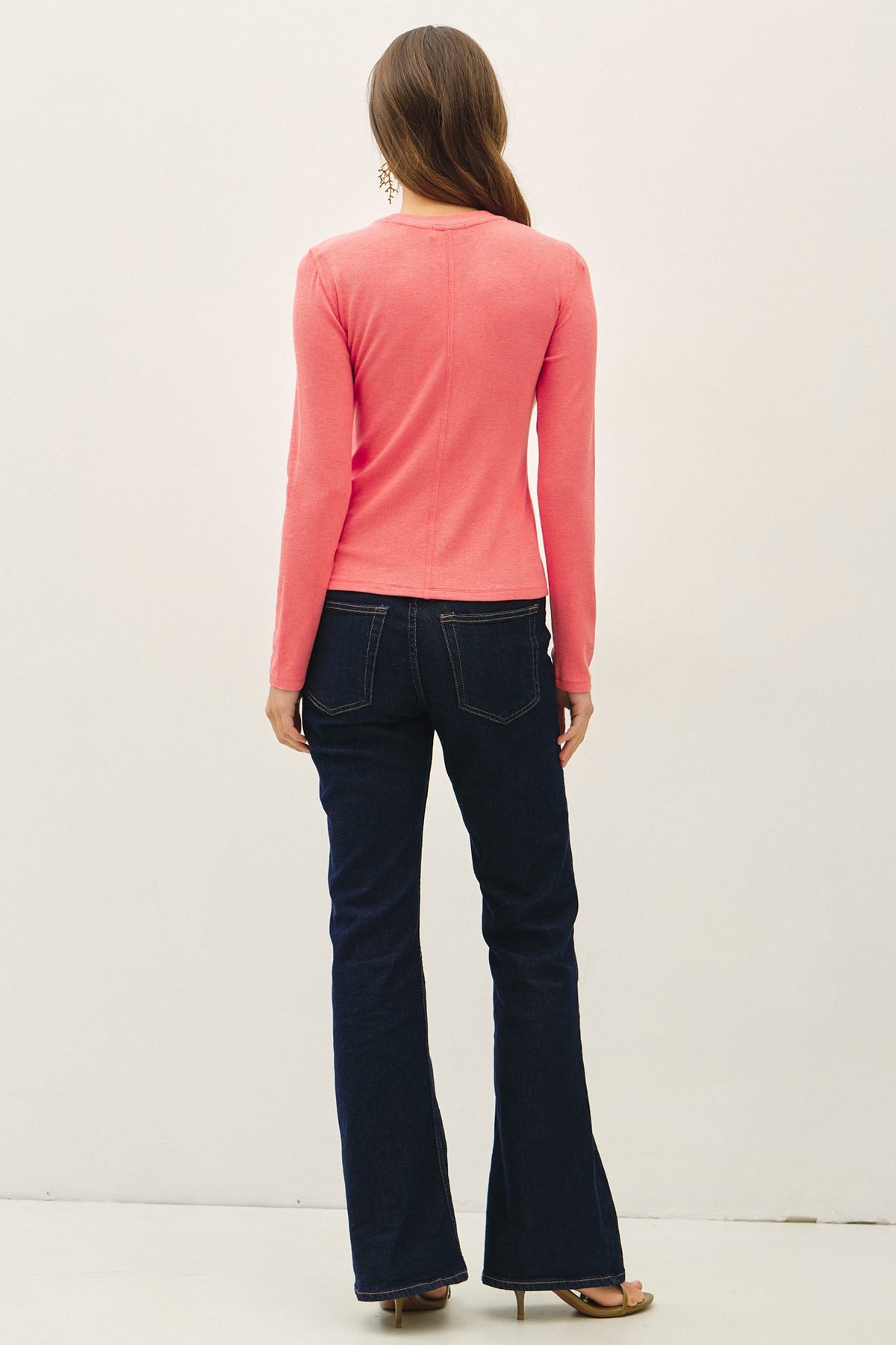 Coral Ribbed Crewneck Longsleeve Basic Top