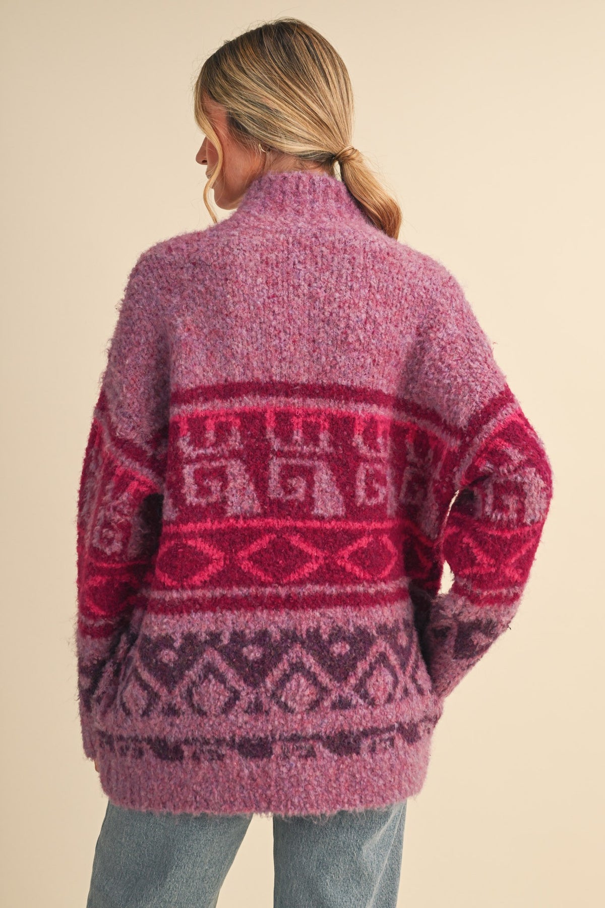 Marled Fuzzy Knit Button Down Sweater Cardigan
