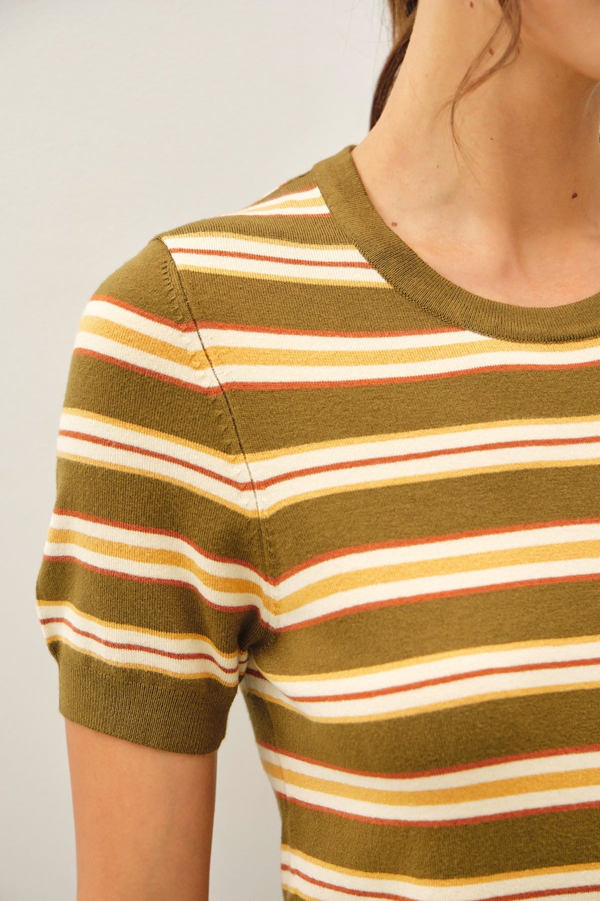 Striped Short-Sleeve Sweater Top