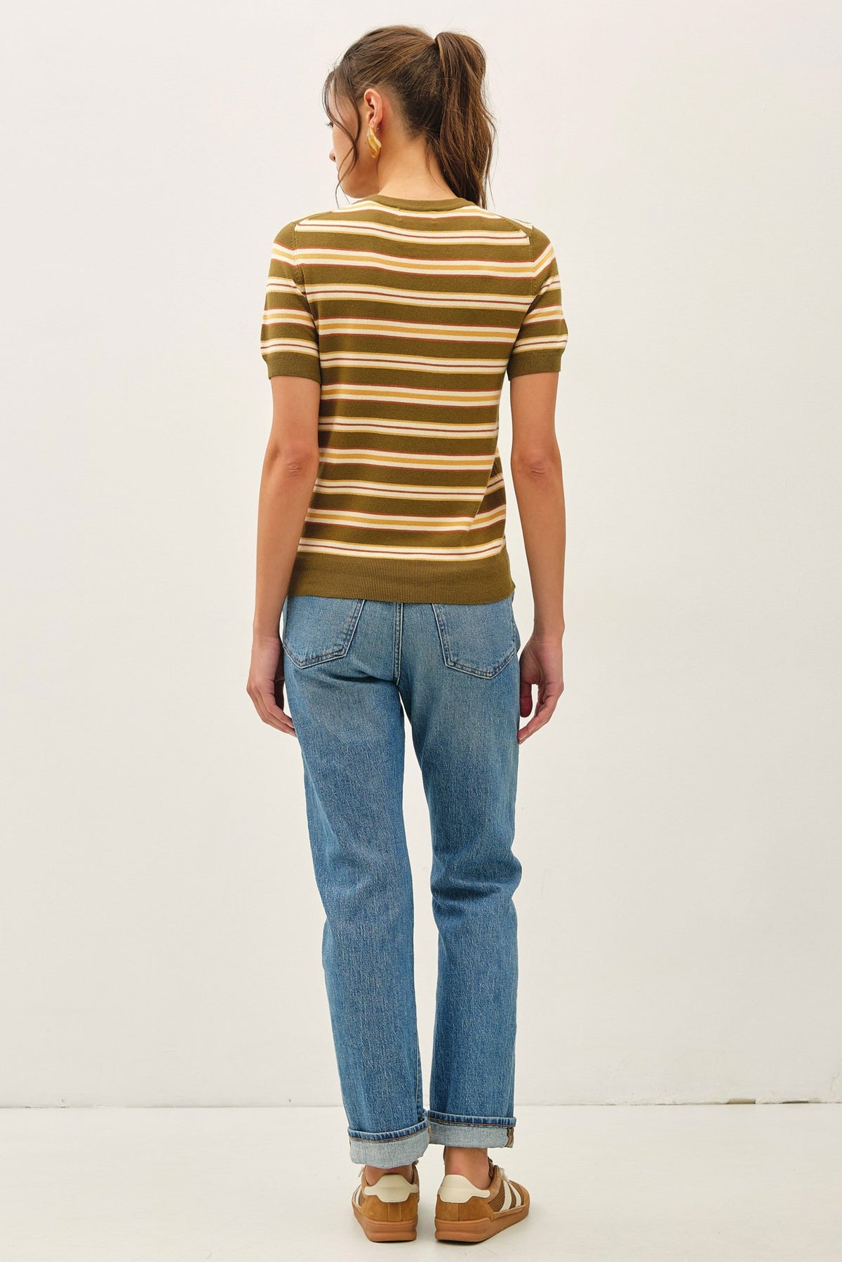Striped Short-Sleeve Sweater Top