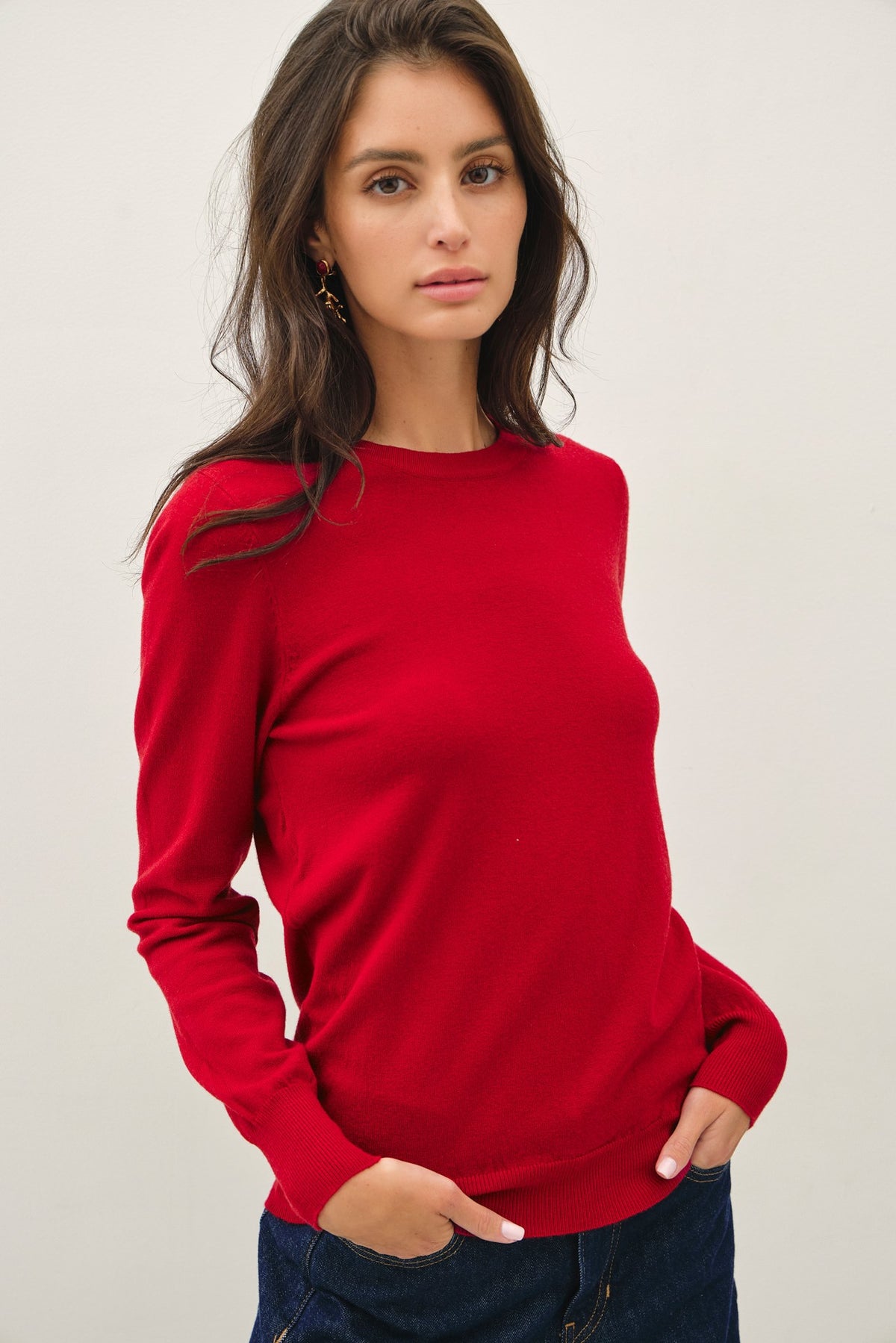 Maroon Crew Neck Soft Knit Long Sleeve Sweater