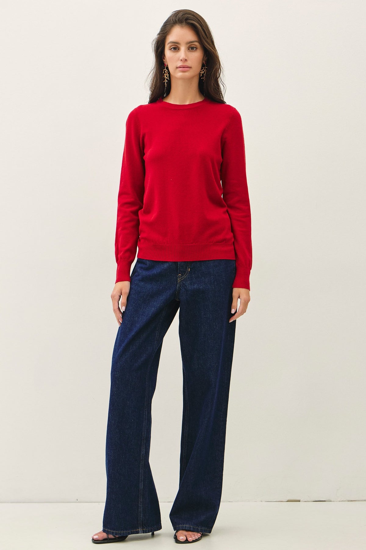 Maroon Crew Neck Soft Knit Long Sleeve Sweater