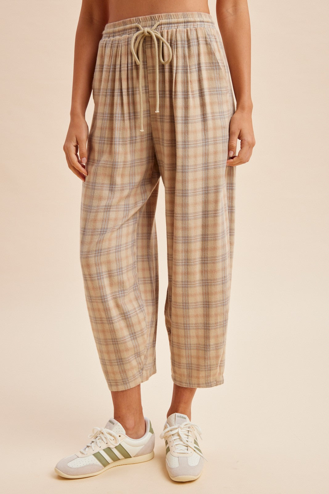 Soft Flannel Plaid Loose Fit Barrel Pants
