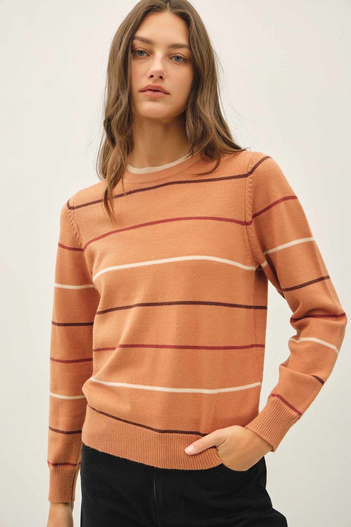 Double Layered Look Stripe Sweater Top (extended!)