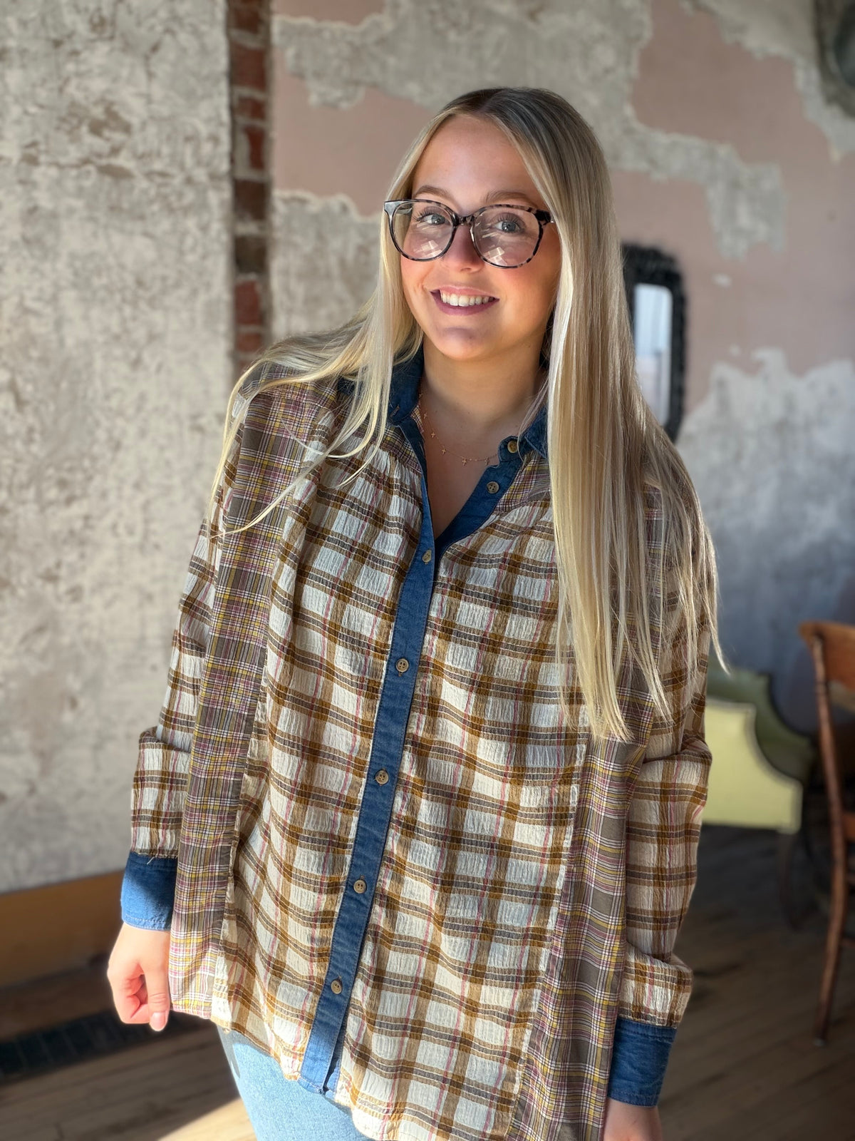 Plaid Mix Button Down Shirt