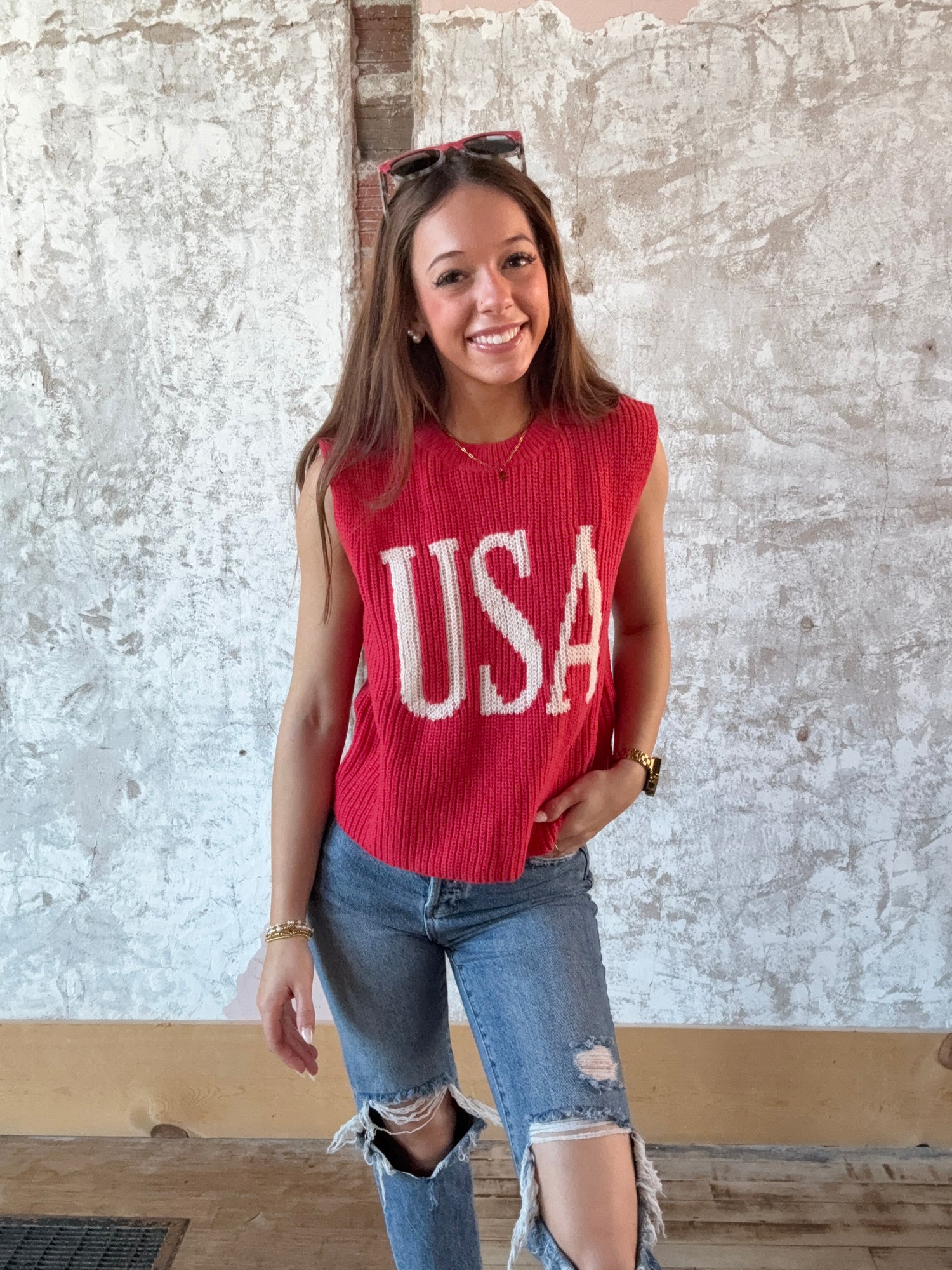 USA Sleeveless Sweater Top