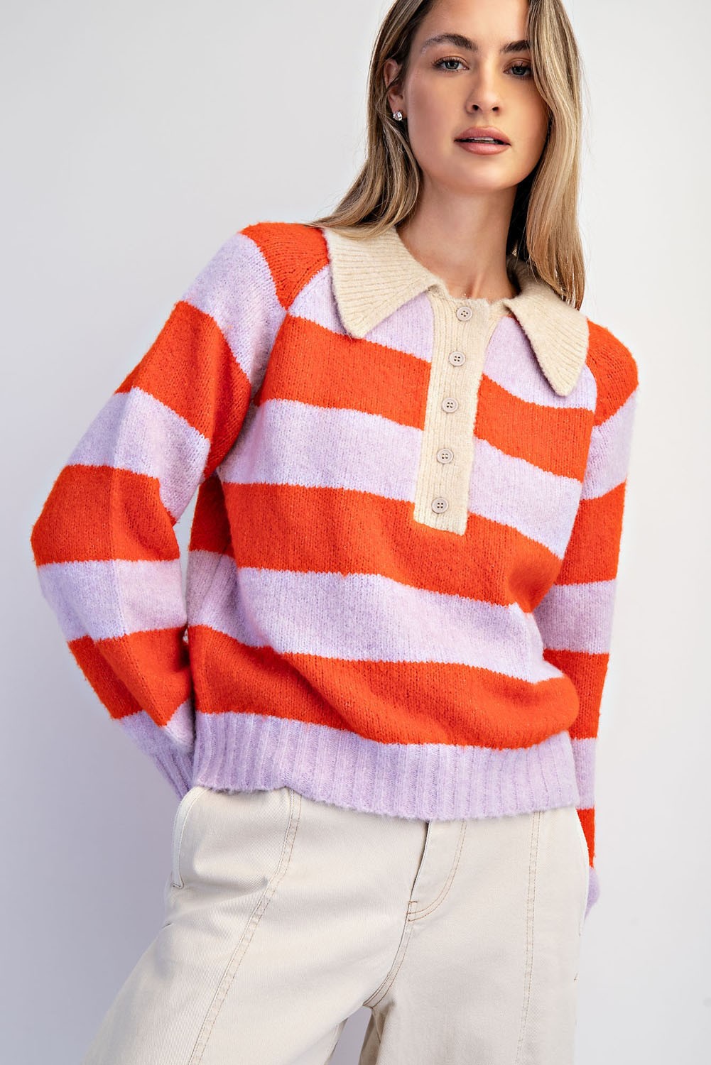 Cozy Striped Polo Sweater