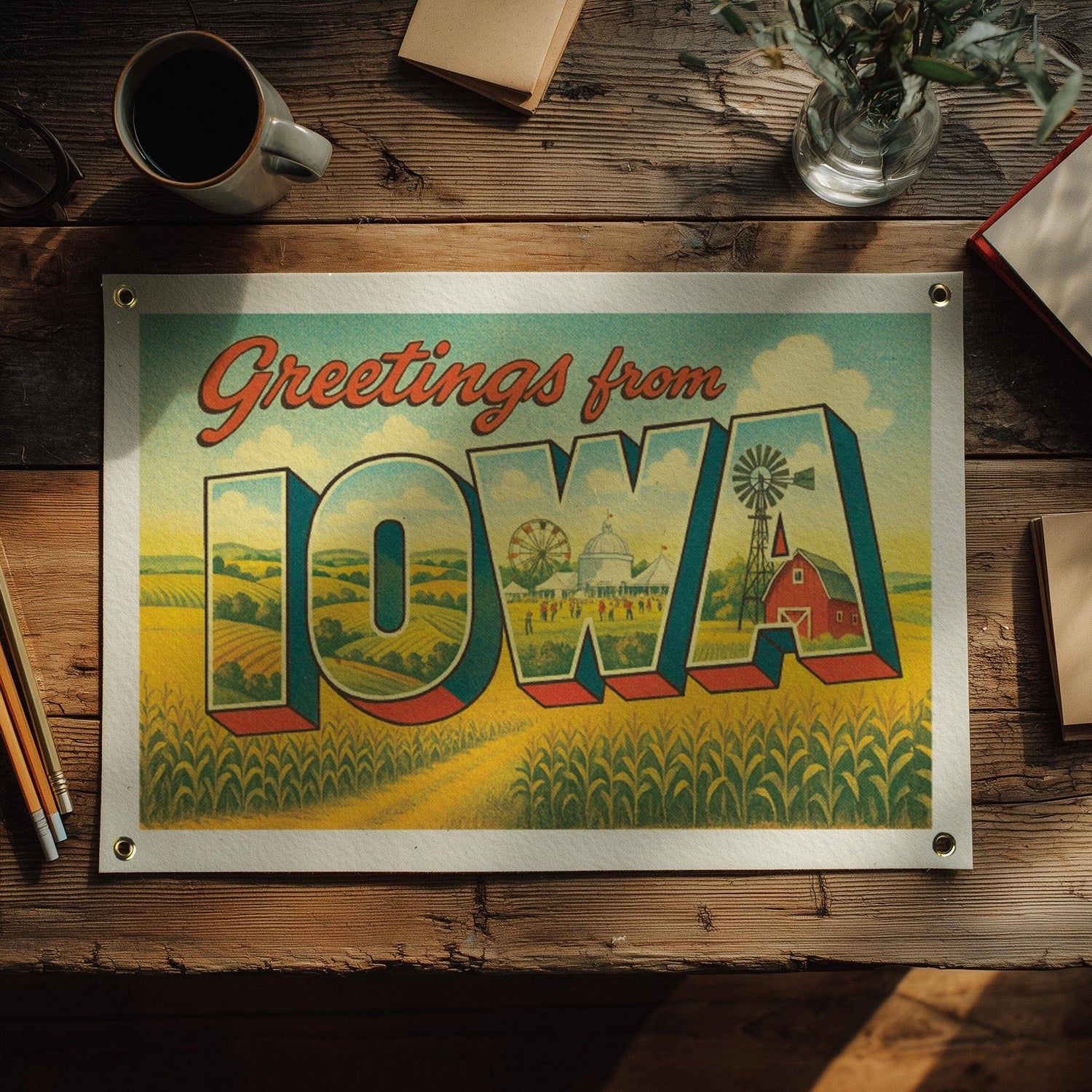 Greetings From Iowa Postcard Felt Banner