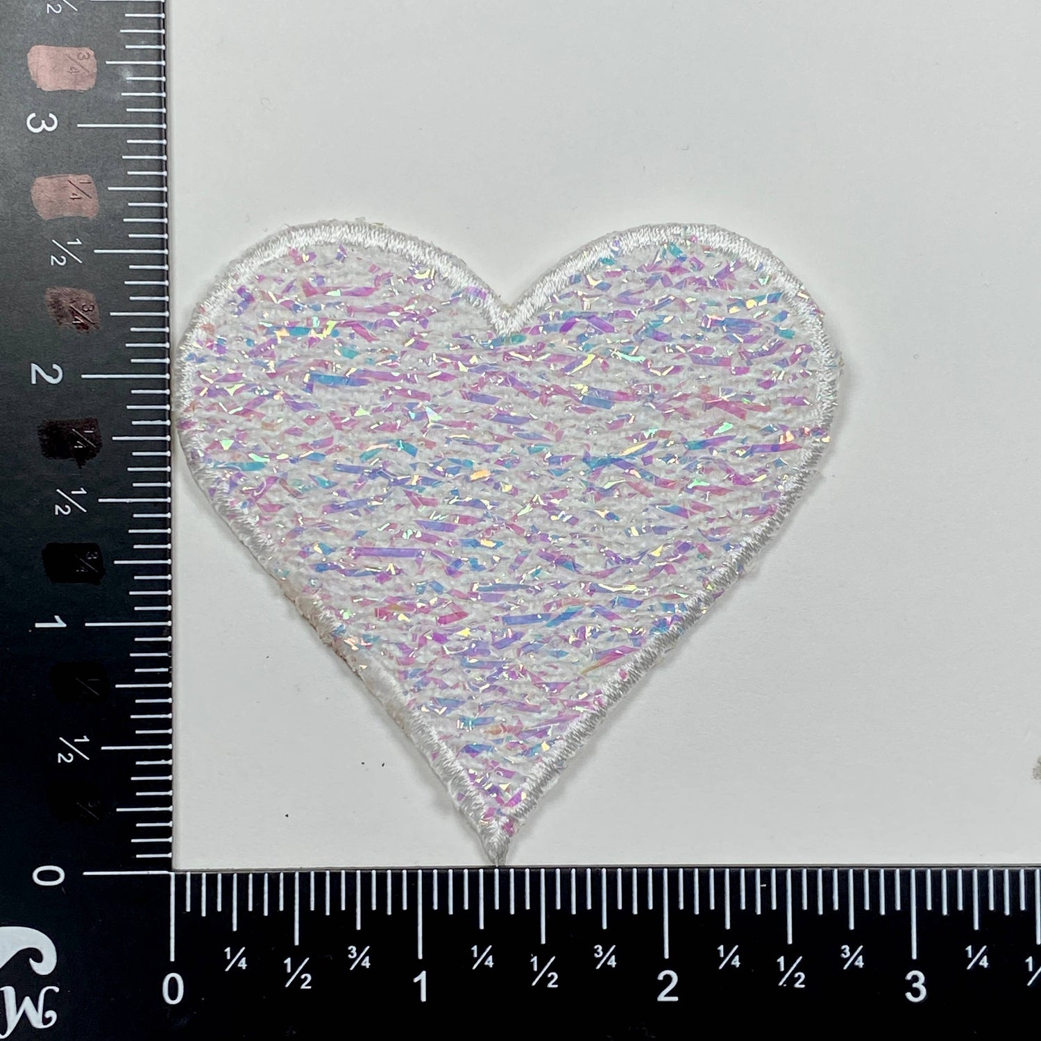 Sparkle White Heart Iron On Patch