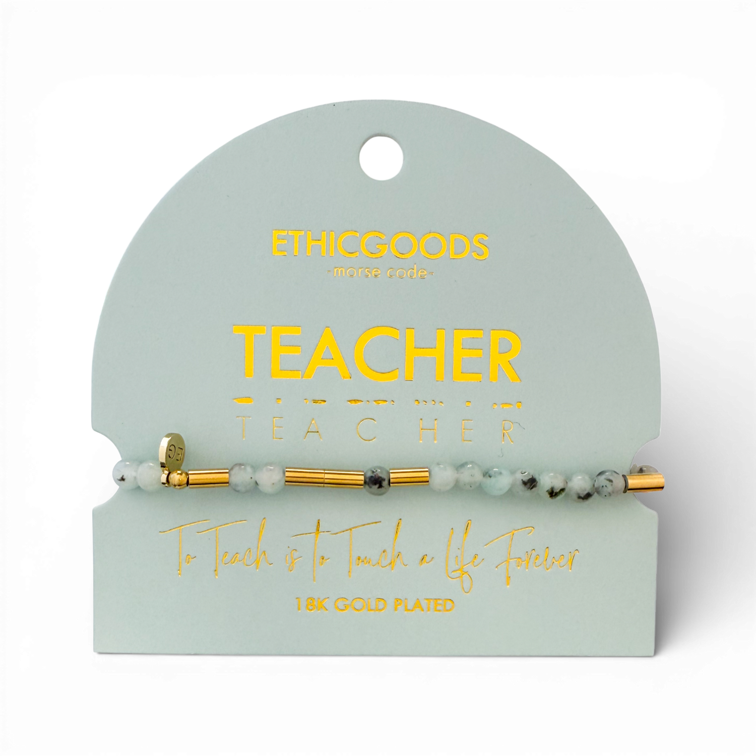 Teacher Morse Code Gold & Stone Beaded Bracelet