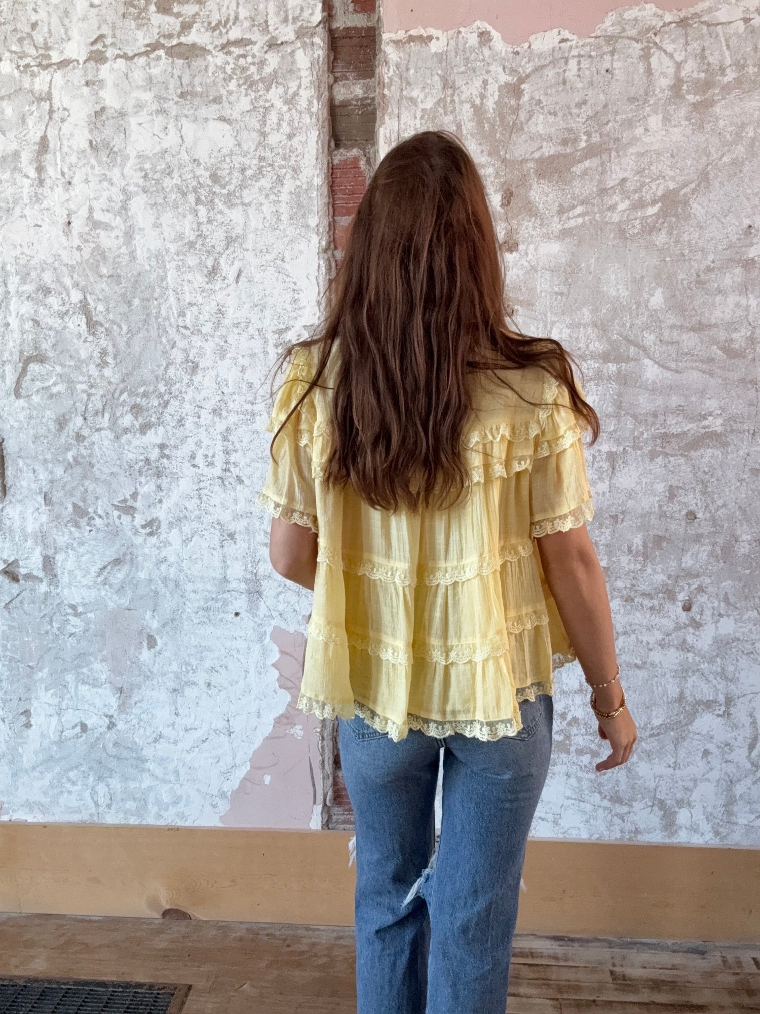 Tiered Ruffle Lace Trim Swing Top