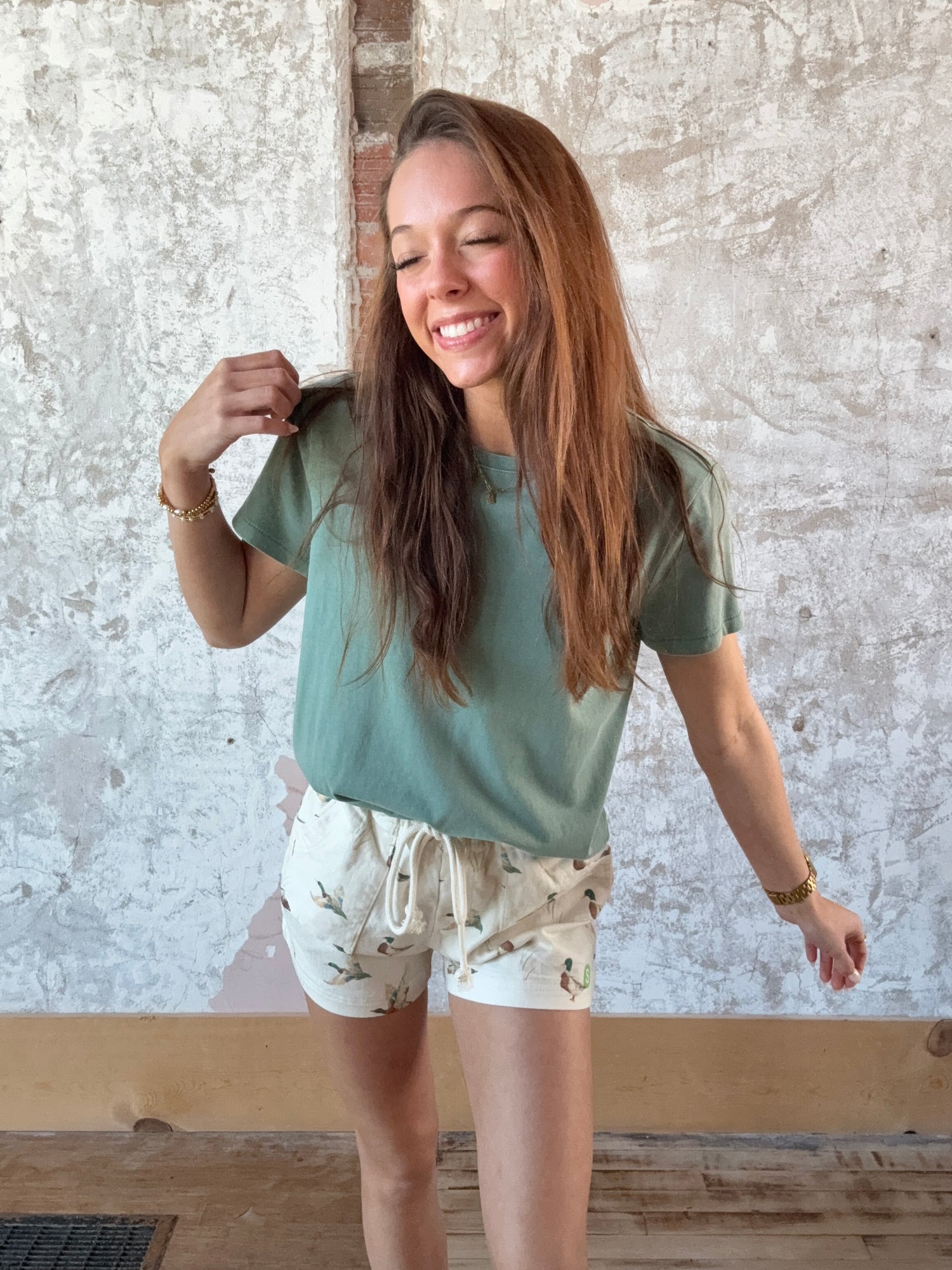 Mallard Duck Print Drawstring Relaxed Fit Shorts