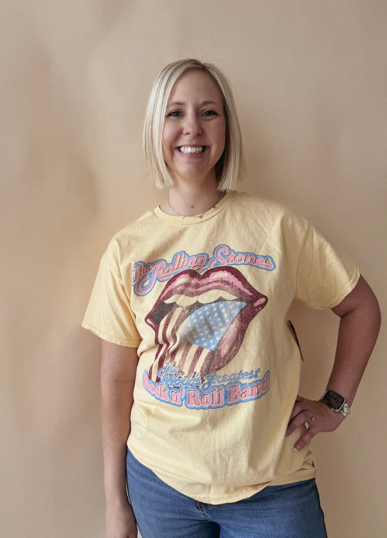 Rollings Stones World's Greatest Band Yellow Thrifted Tee