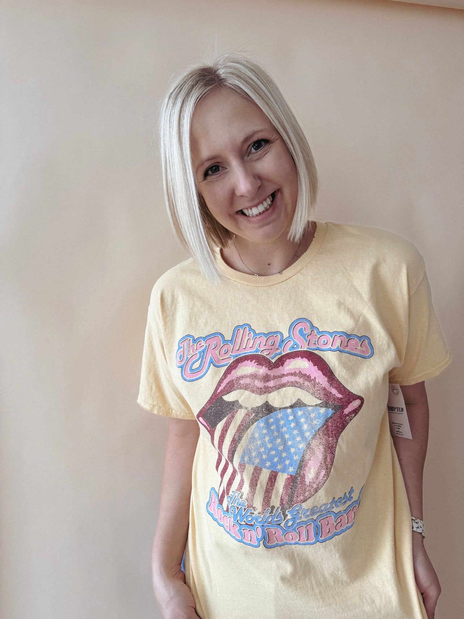 Rollings Stones World's Greatest Band Yellow Thrifted Tee