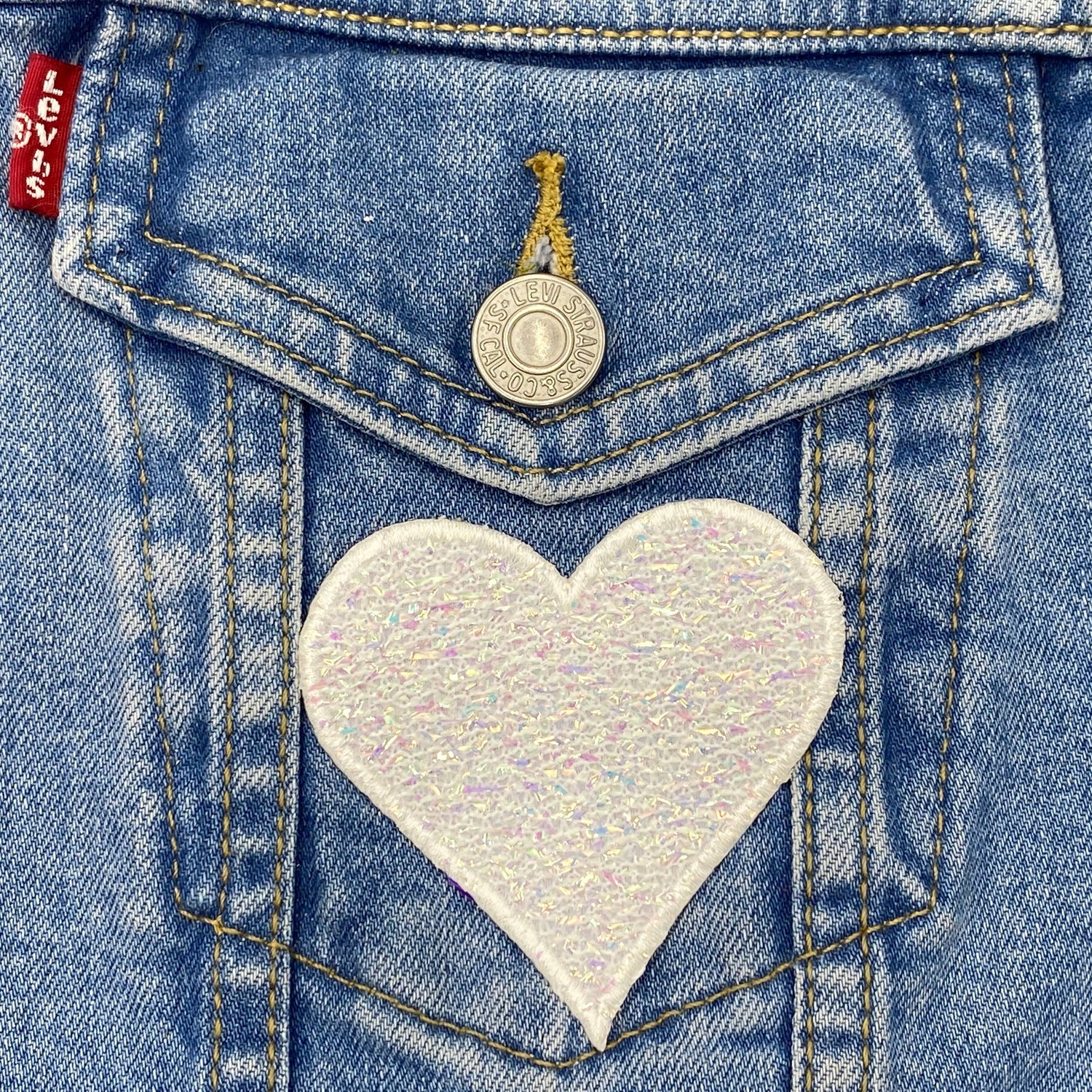 Sparkle White Heart Iron On Patch