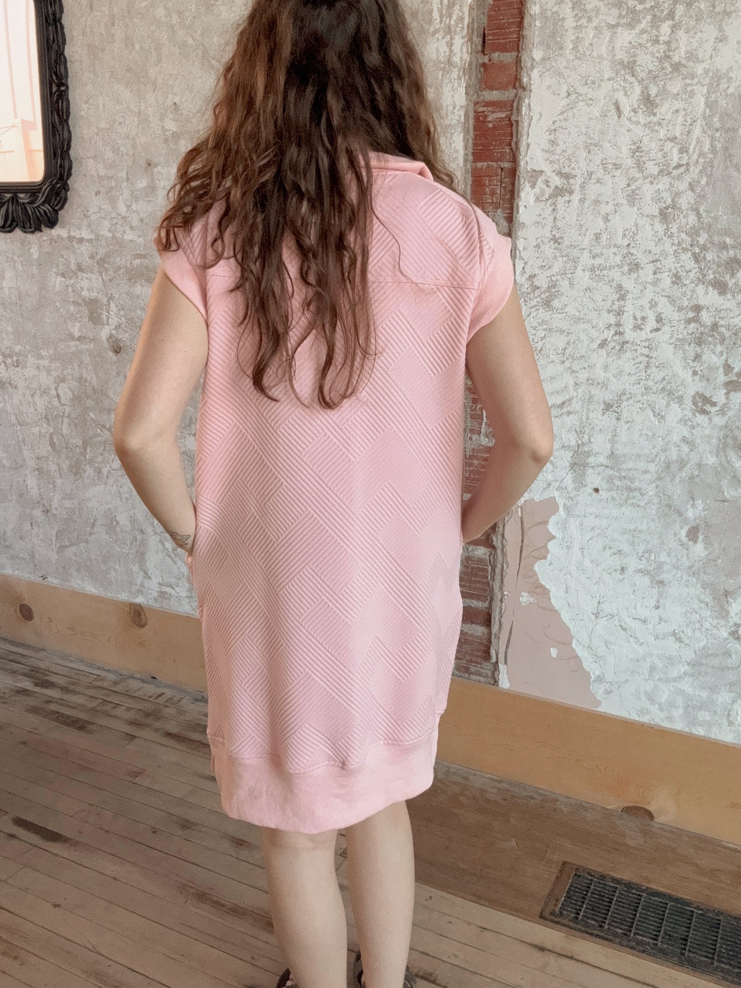 Collared Drop Shoulder Half Zip Textured Dress (extended sizes!)