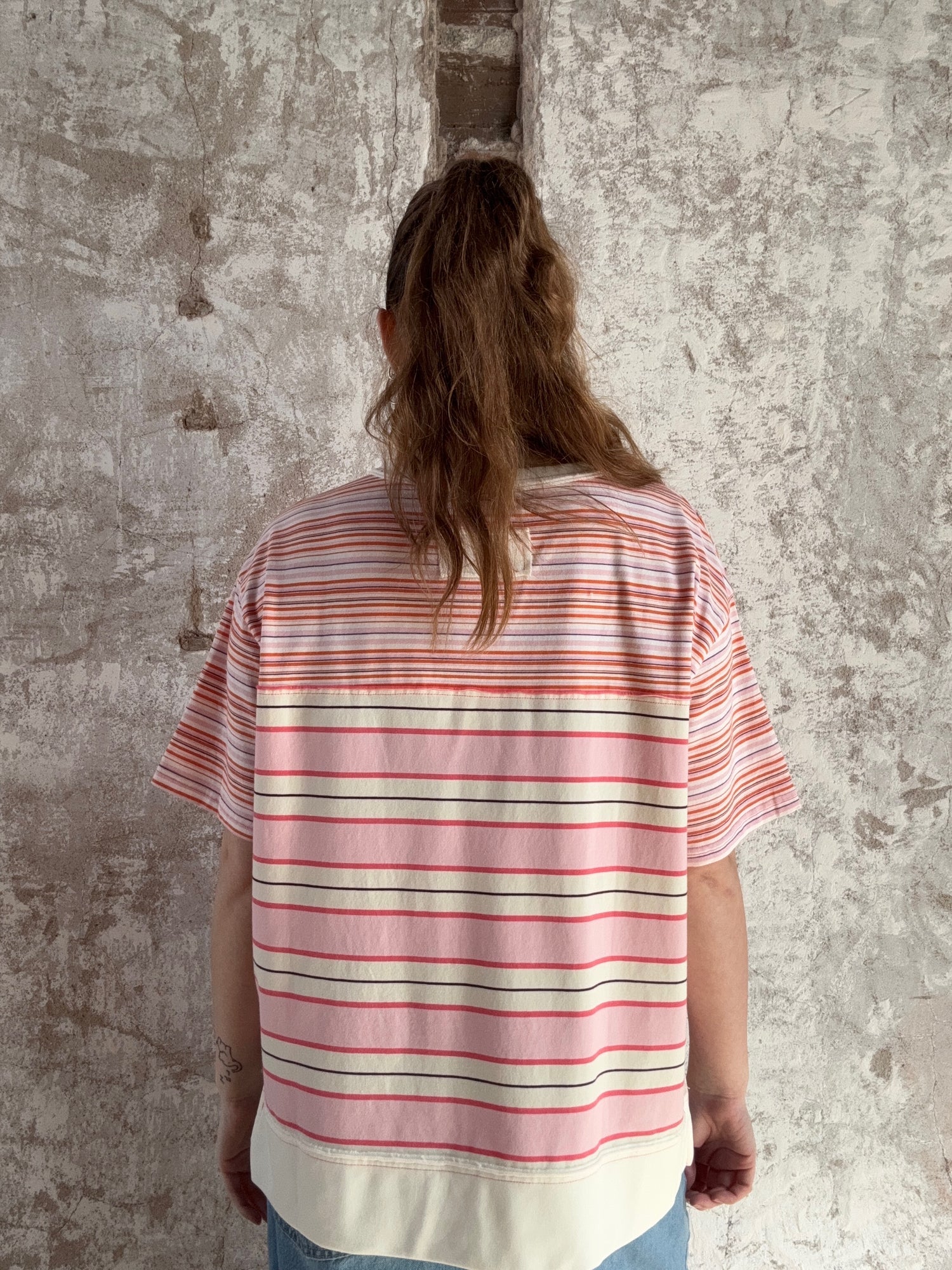 Multi Color Stripe Mixed Loose Fit Henley Top