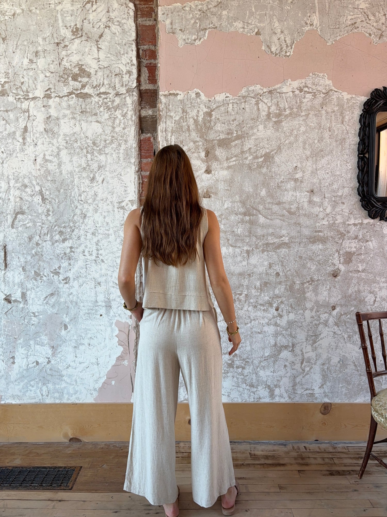 Solid Woven Linen Sleeveless Top & Pants Set