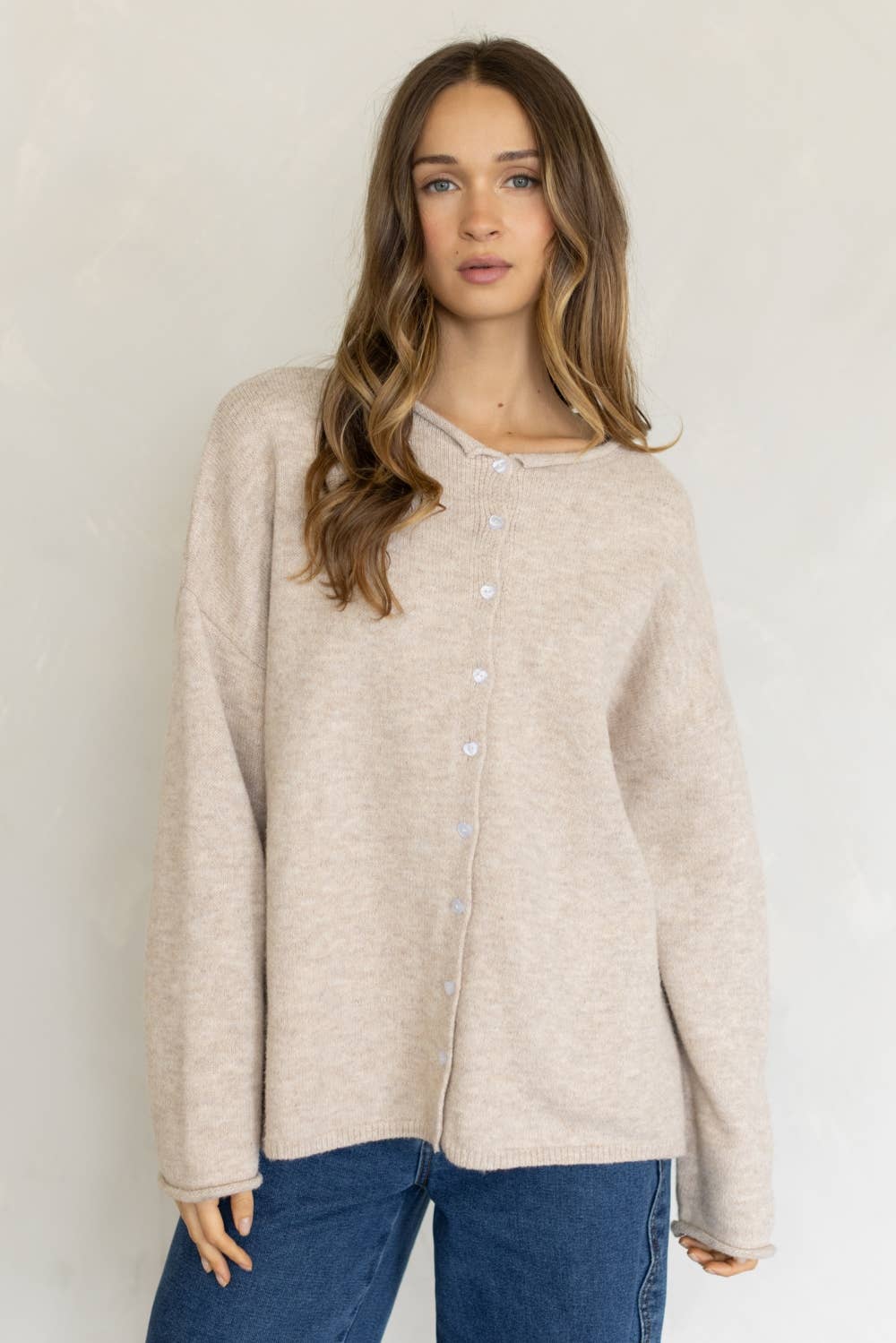 Oversized Heart-Button Piper Cardigan