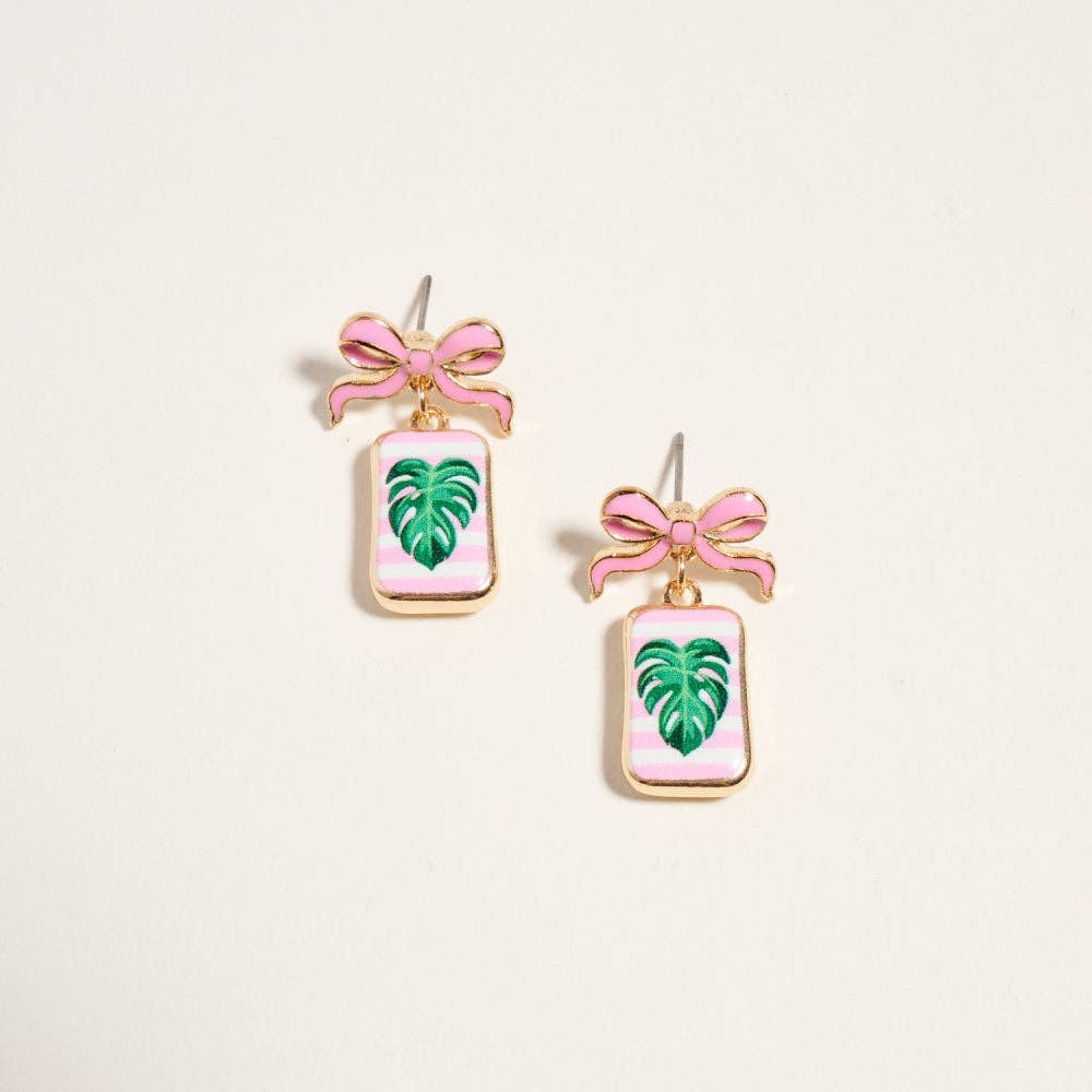 Vintage Fruit & Plant Print Tile Enamel Bow Earrings