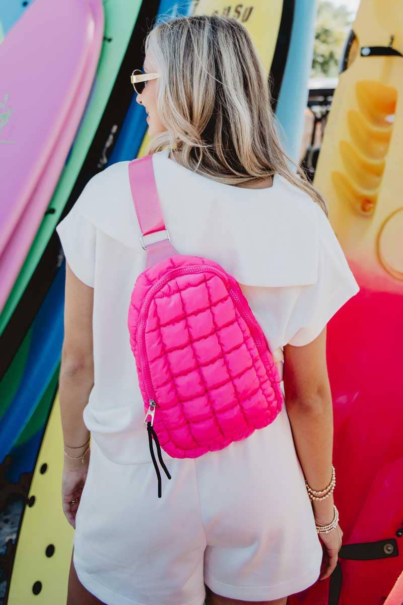 Hot Pink Quilted Crossbody Sling Bag