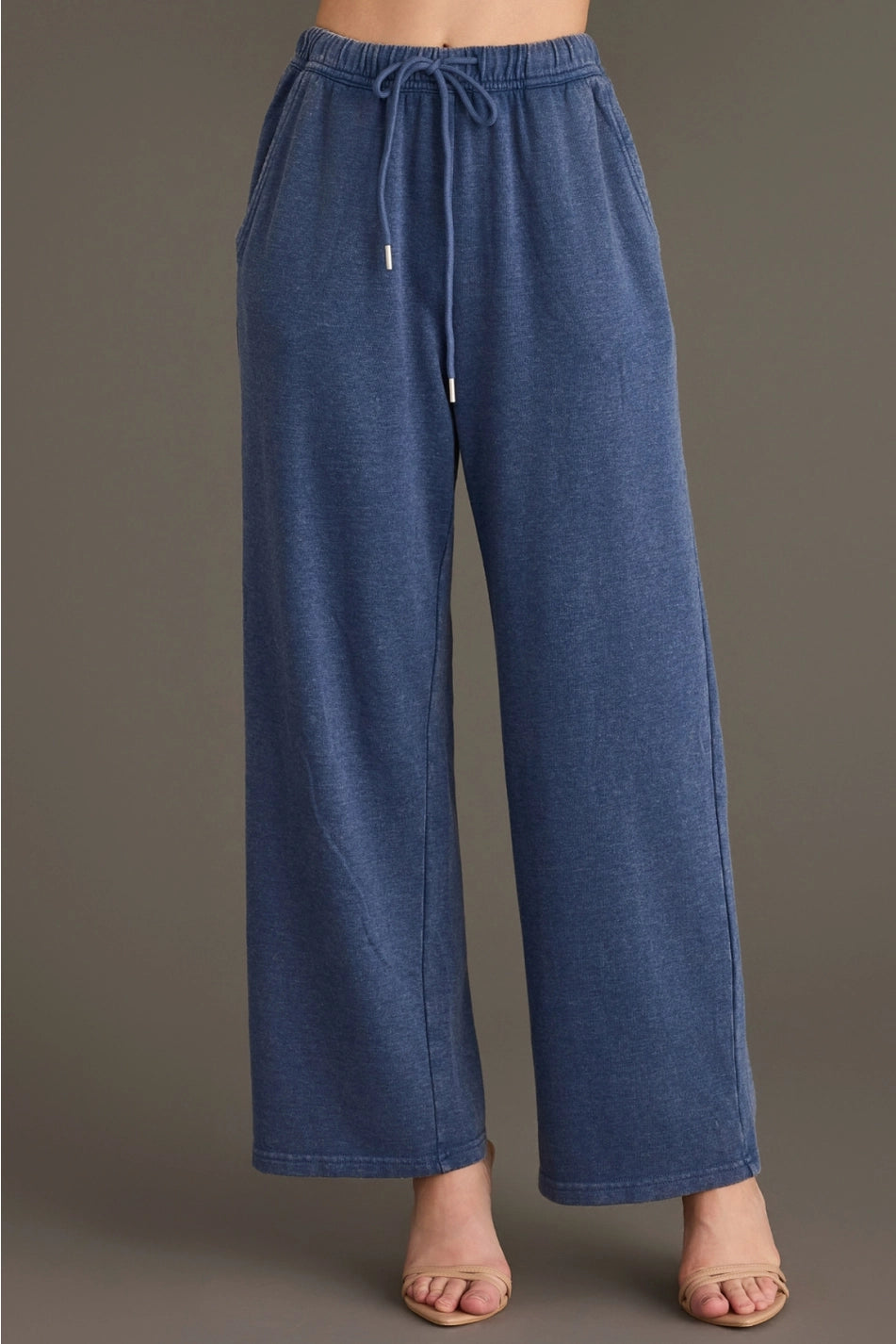 Dark Blue Washed Soft Button Up & Sweatpants Set