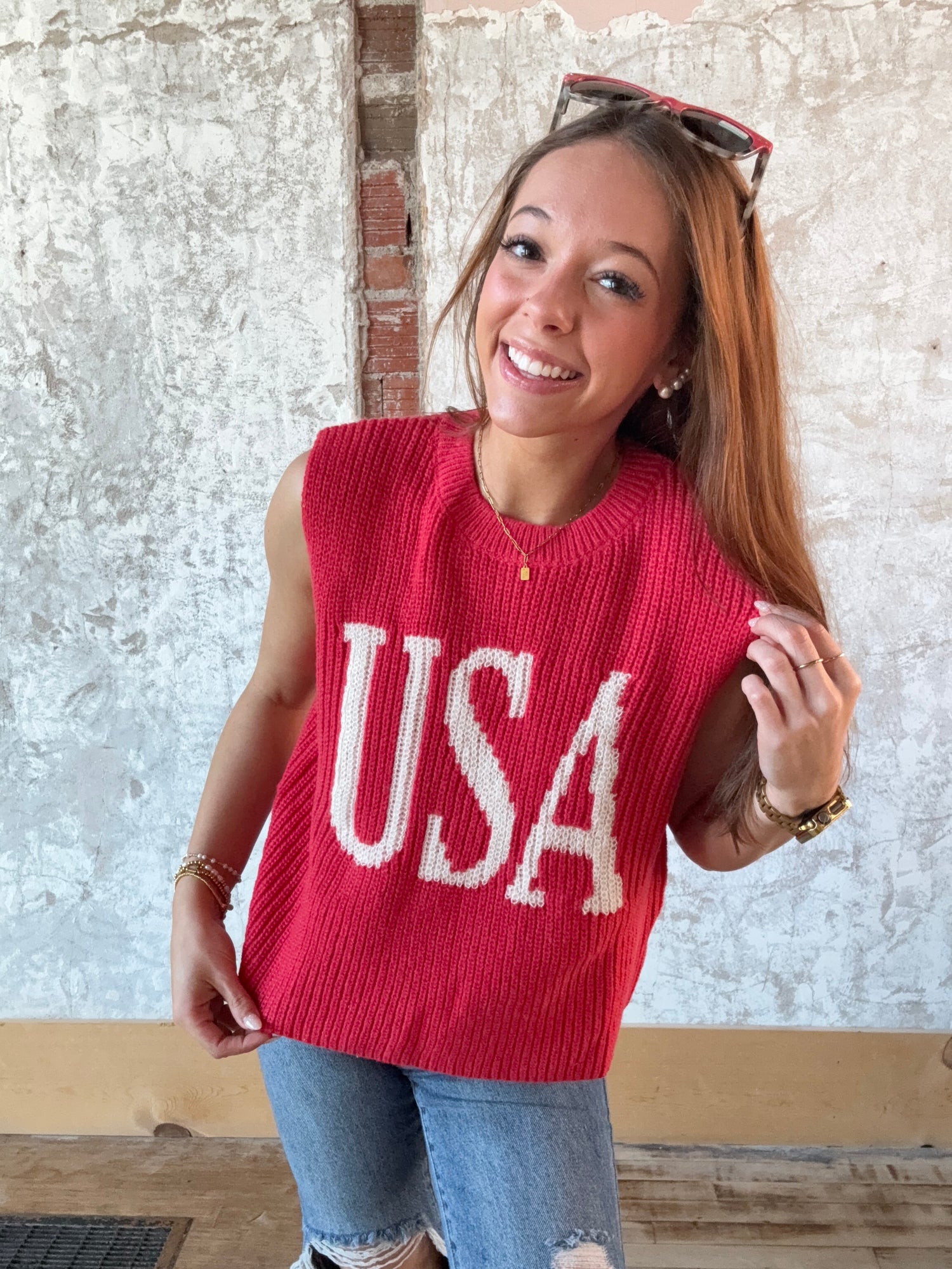 USA Sleeveless Sweater Top