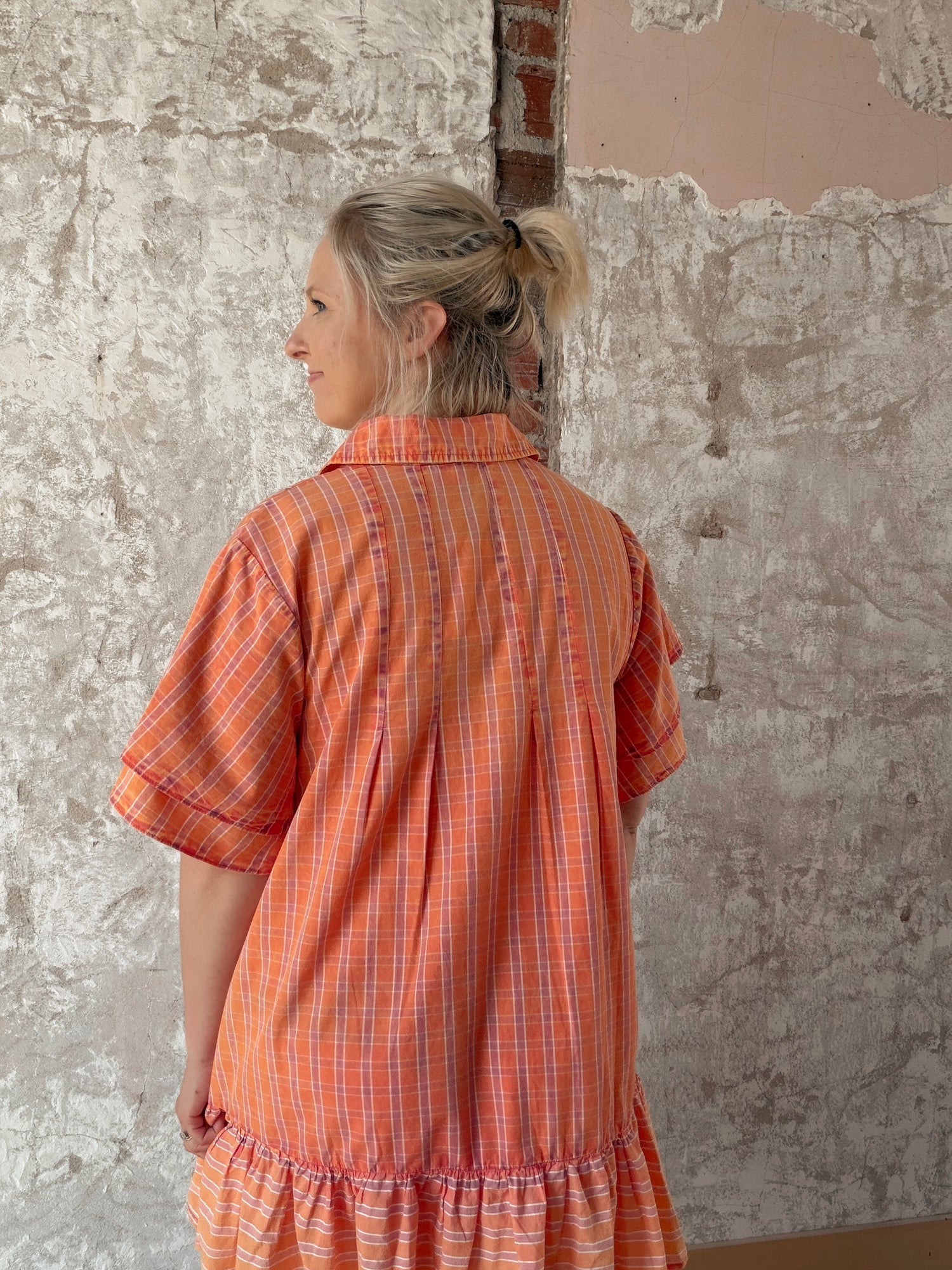 Striped Ruffle Bottom Washed Dress
