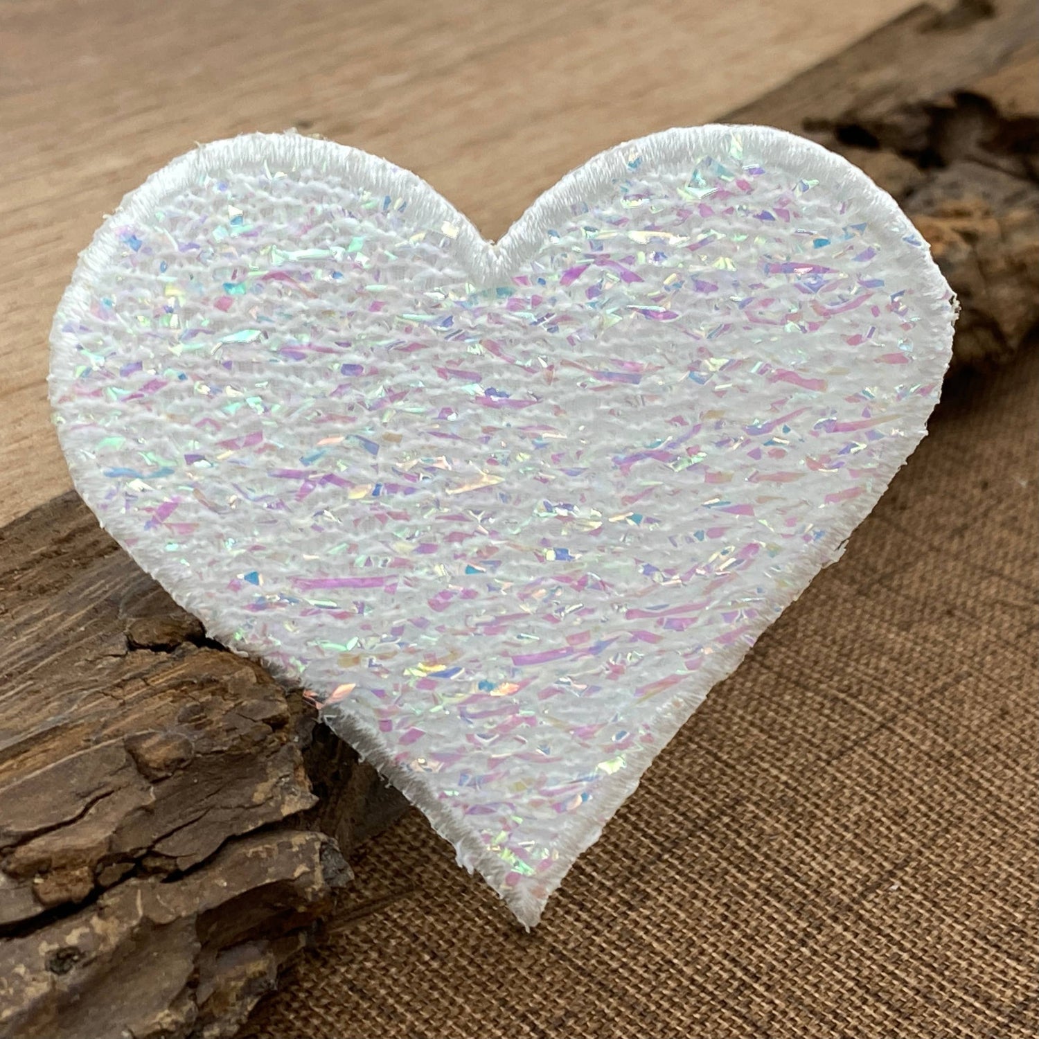 Sparkle White Heart Iron On Patch