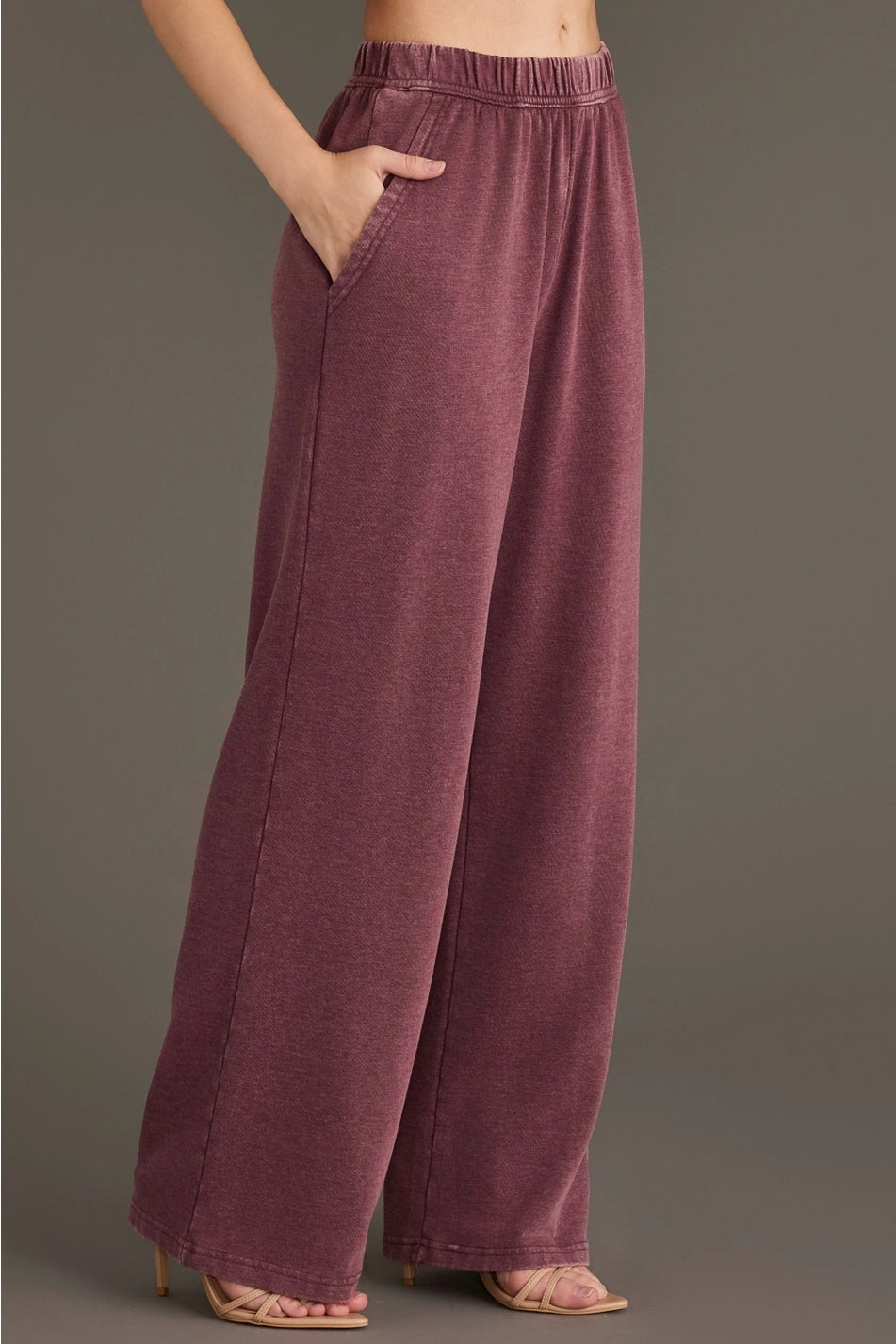 Merlot Washed Soft Cropped Button Up & Sweatpants Set